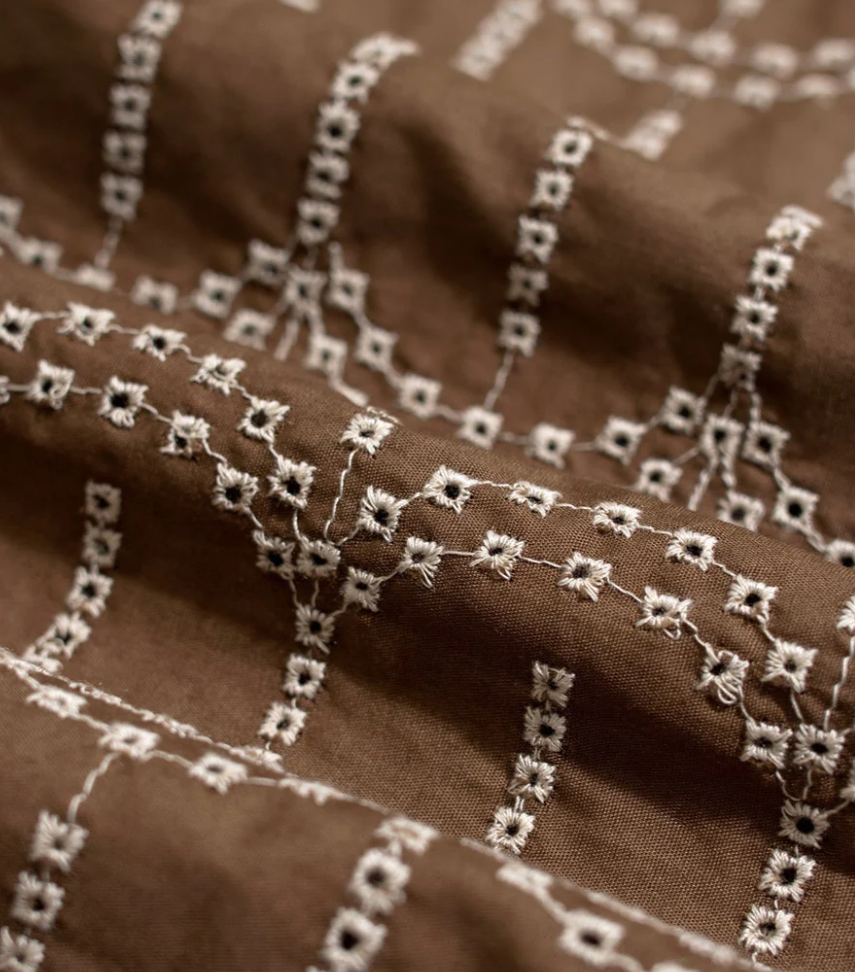 Far Afield- Stachio S/S Shirt in Palm Tree Dobby Dark Brown