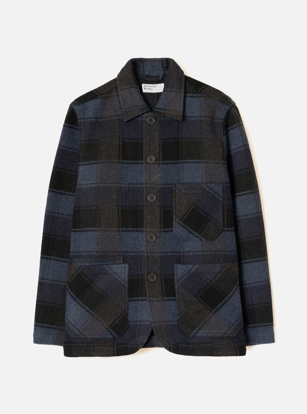 Universal Works - OG Bakers Chore Berlin Wool Jacket in Navy/Brown