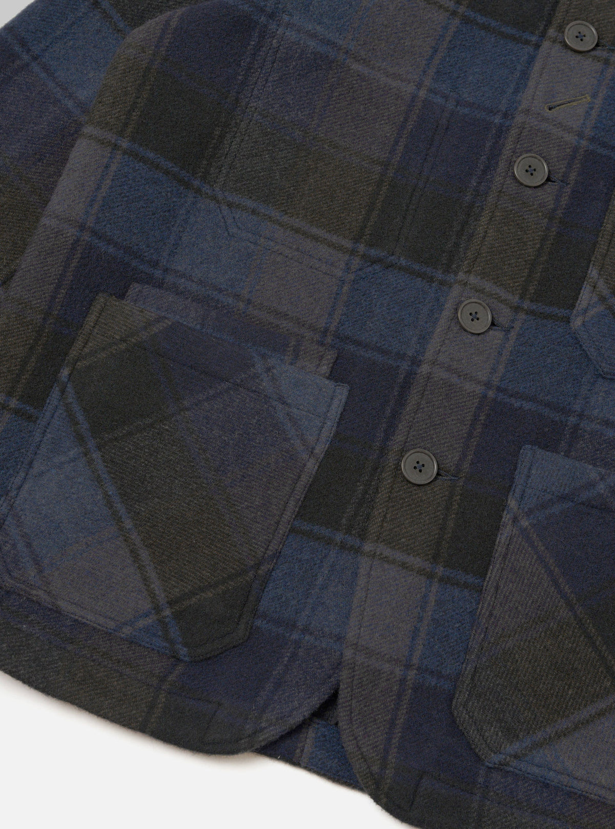 Universal Works - OG Bakers Chore Berlin Wool Jacket in Navy/Brown