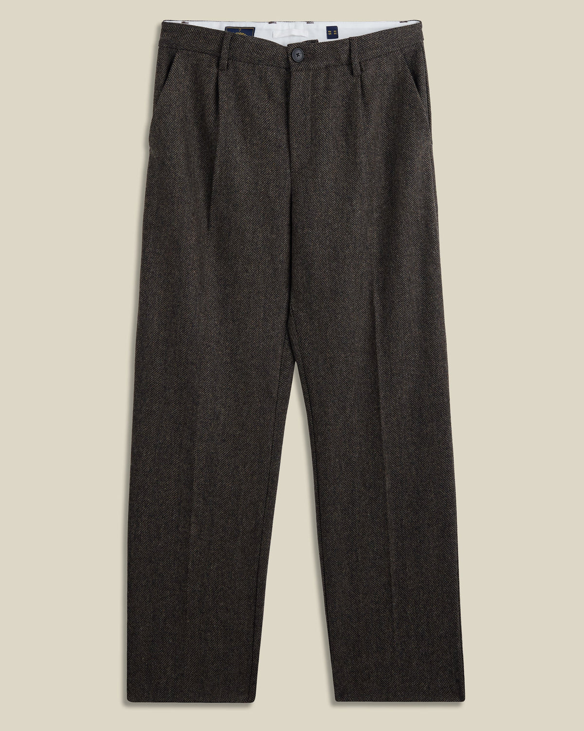 Portuguese Flannel - Single Pleat Trouser in Brown Wool Herringbone