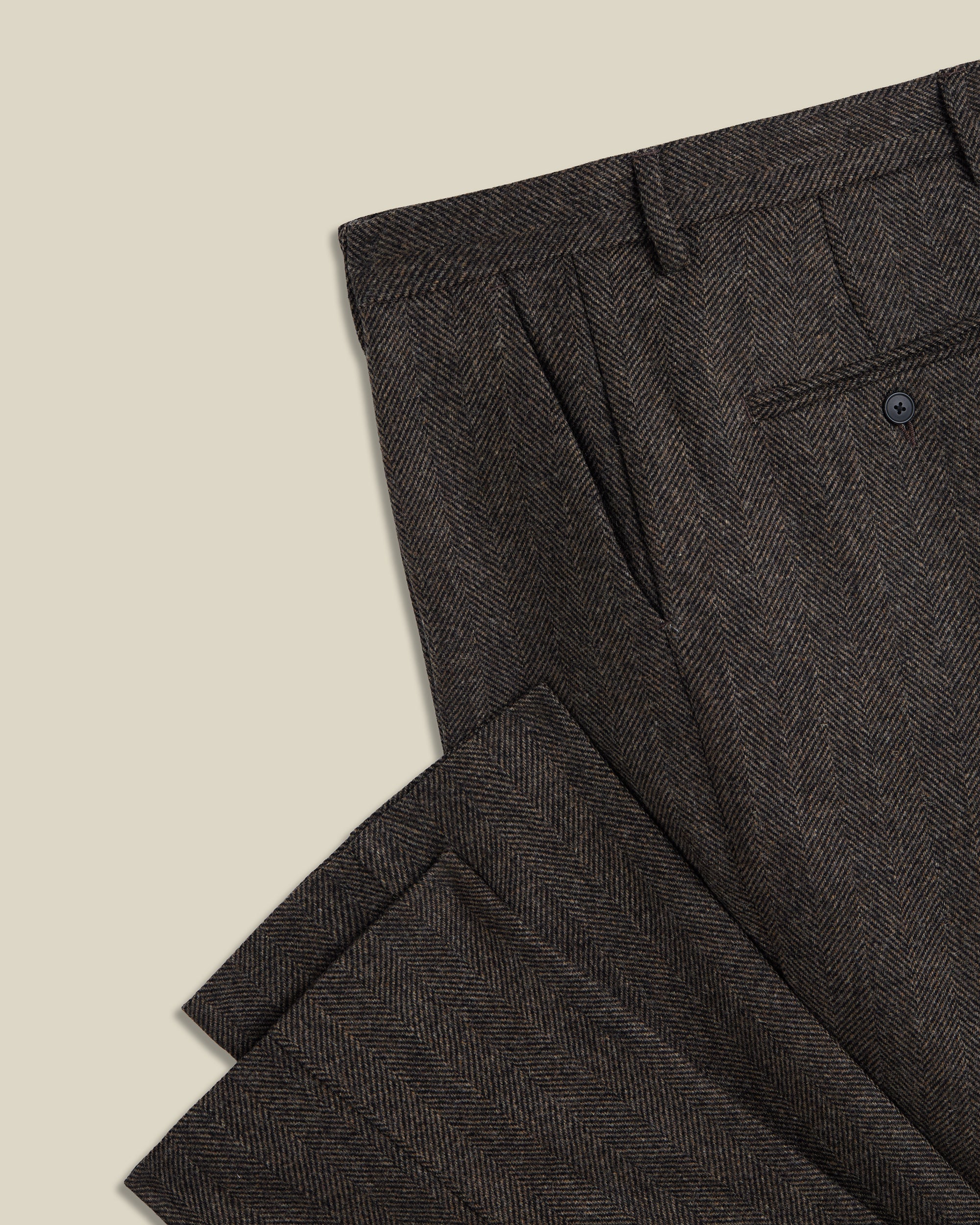 Portuguese Flannel - Single Pleat Trouser in Brown Wool Herringbone