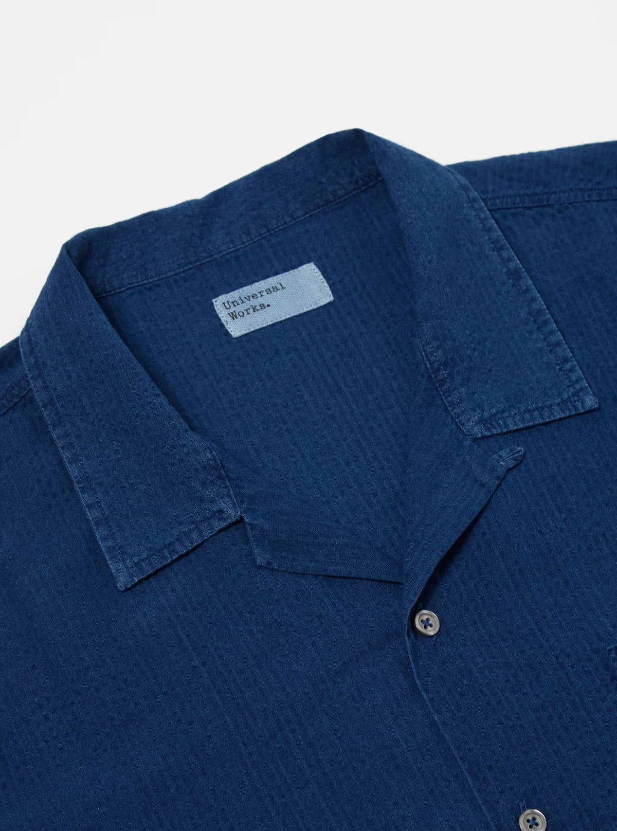 Universal Works - Road Shirt in Washed Indigo Seersucker