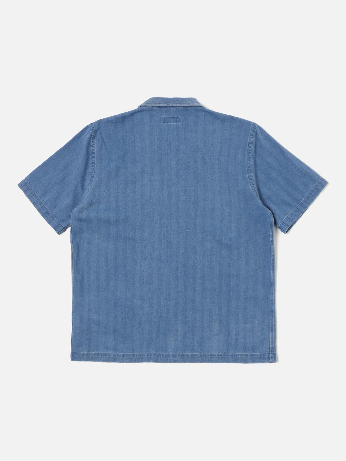 Universal Works - Road Shirt in Washed Indigo Herringbone Denim