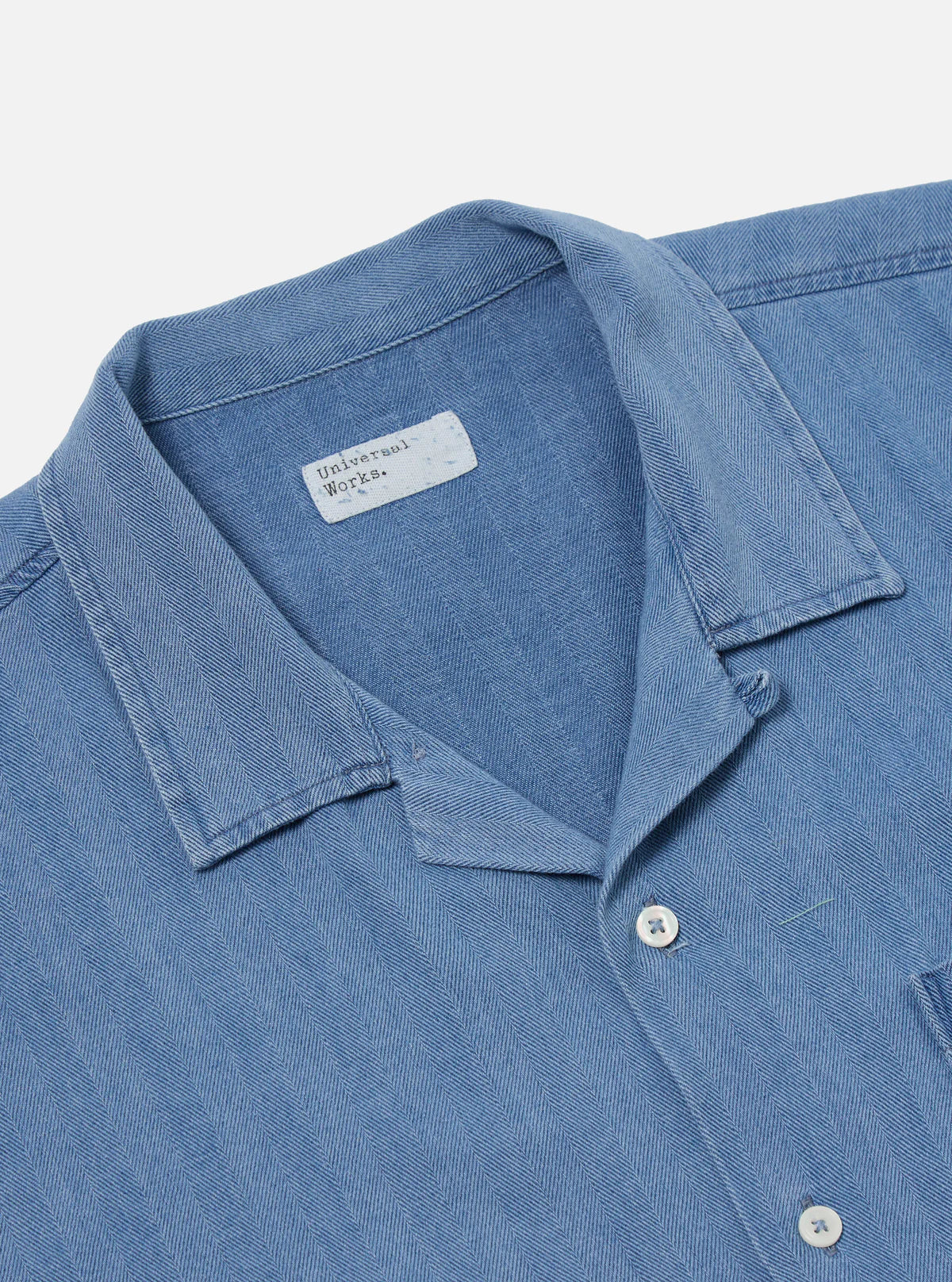 Universal Works - Road Shirt in Washed Indigo Herringbone Denim