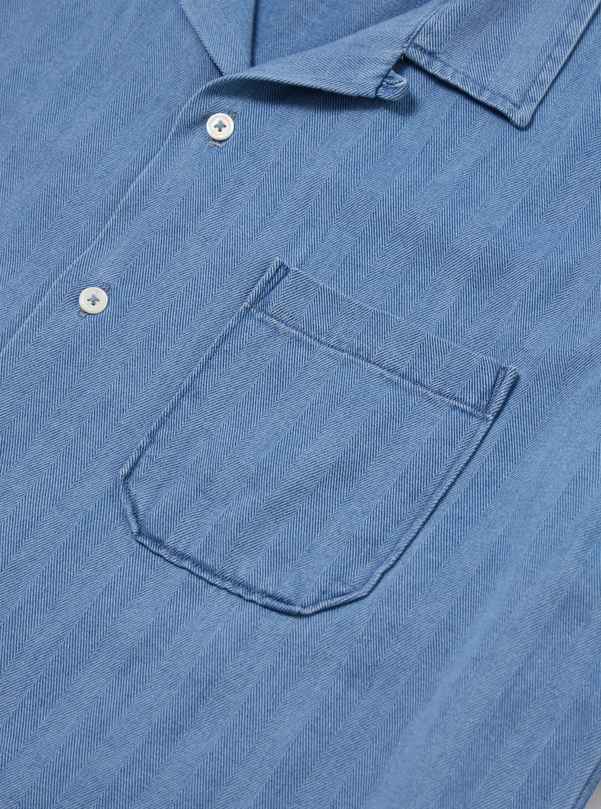 Universal Works - Road Shirt in Washed Indigo Herringbone Denim