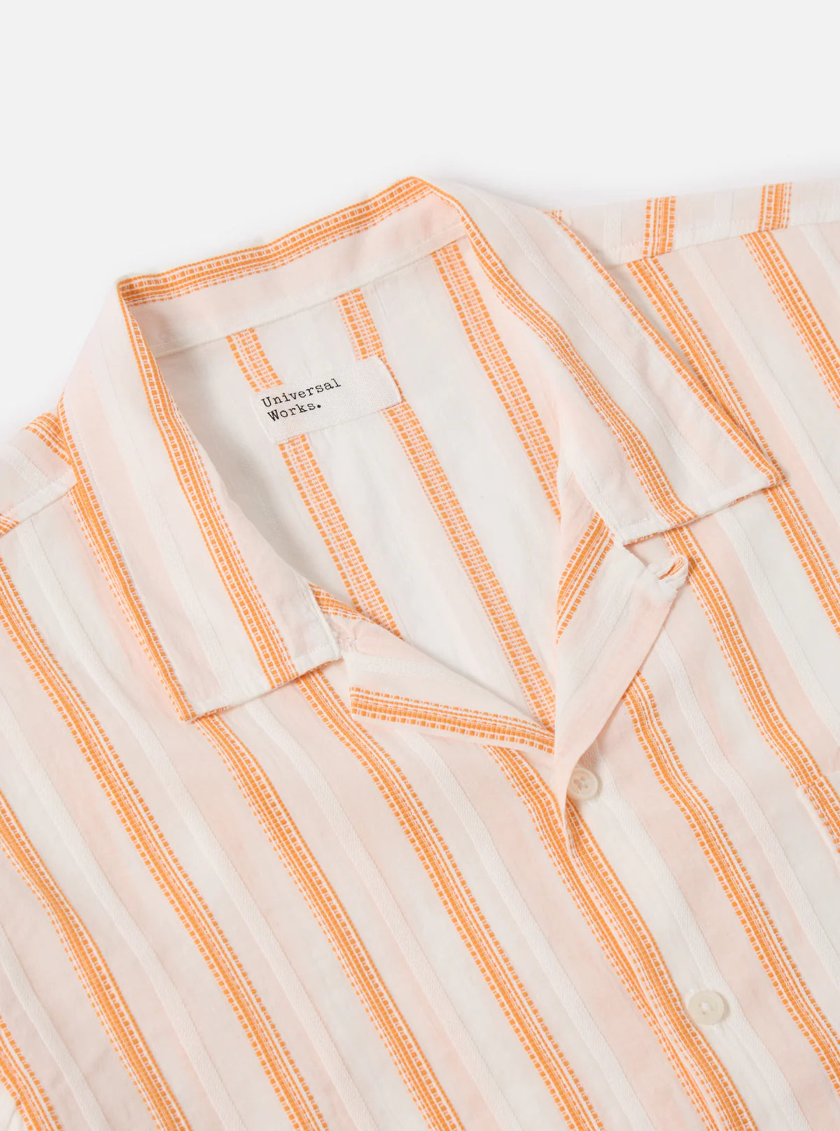 Universal Works - Road Shirt in White/Orange Fans Stripe Cotton