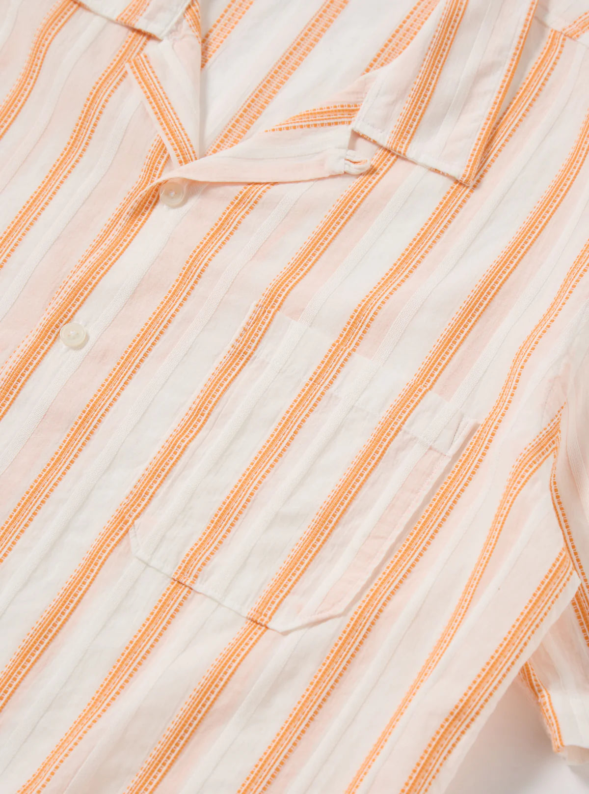 Universal Works - Road Shirt in White/Orange Fans Stripe Cotton