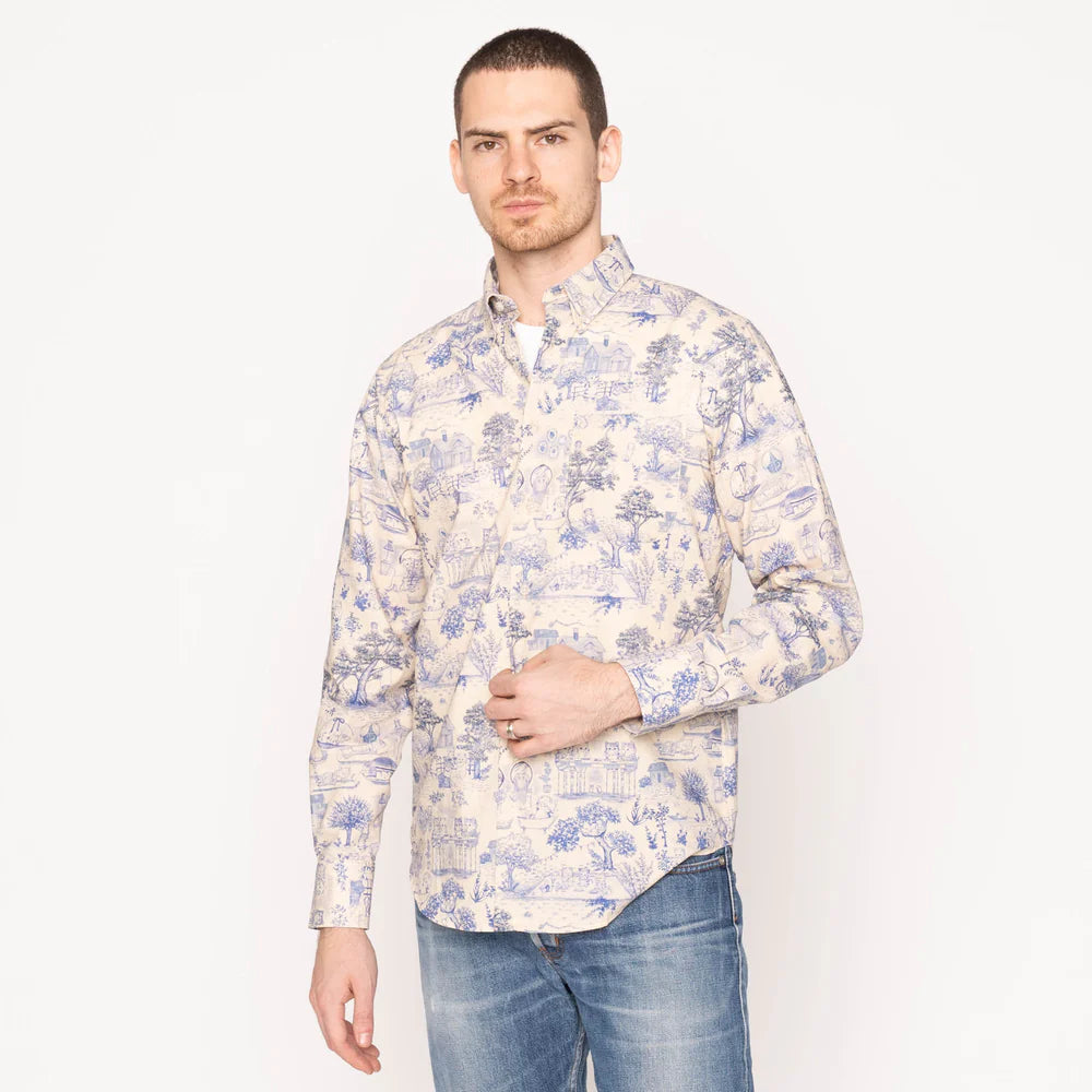 Naked & Famous - Easy Shirt: Linen Cats in Blue