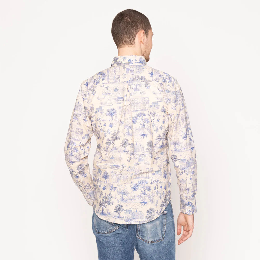 Naked & Famous - Easy Shirt: Linen Cats in Blue