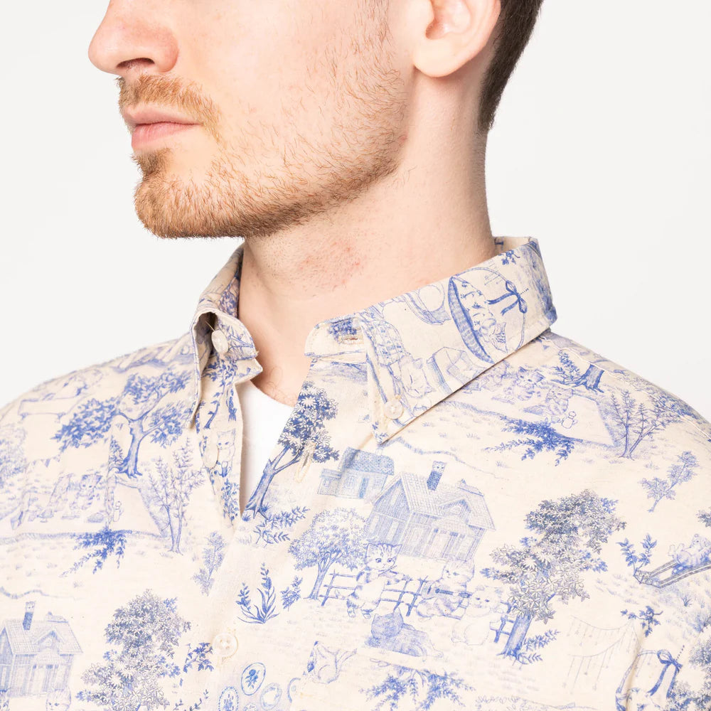 Naked & Famous - Easy Shirt: Linen Cats in Blue