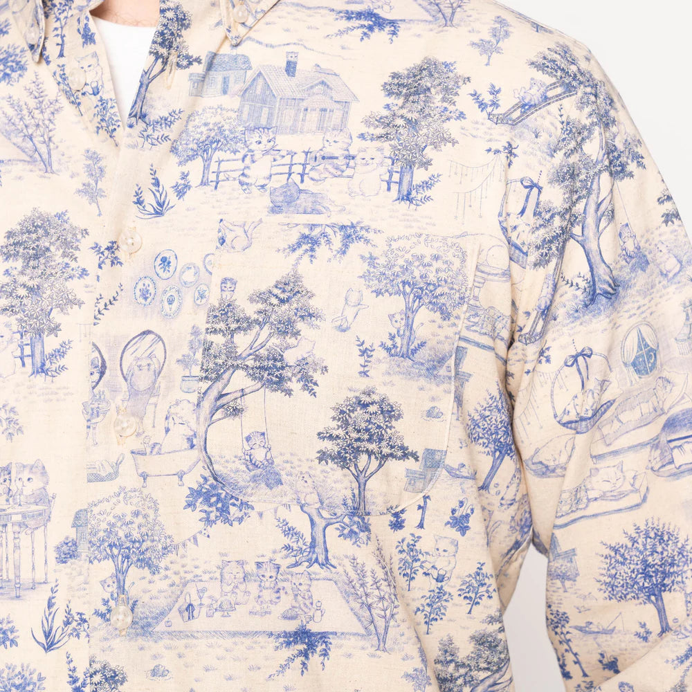 Naked & Famous - Easy Shirt: Linen Cats in Blue