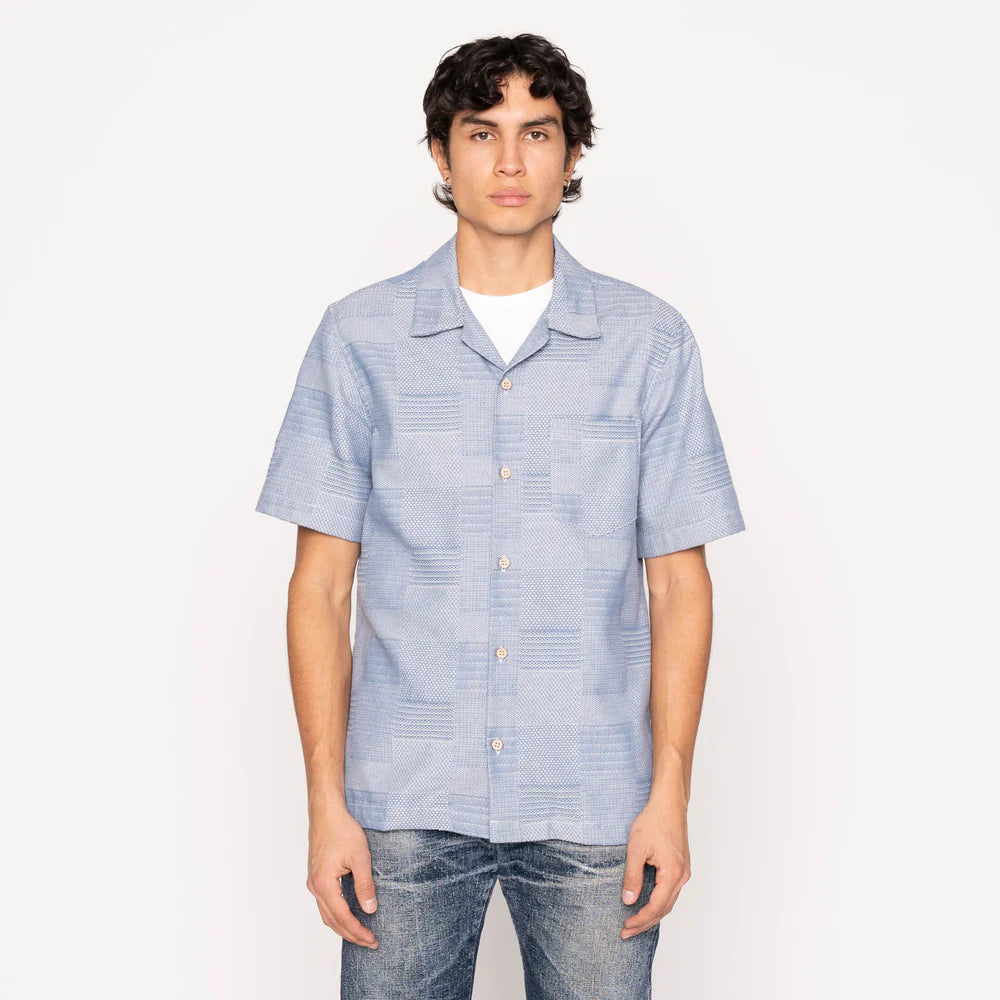 Naked & Famous - Aloha Shirt: Dobby Patchwork in Pale Blue