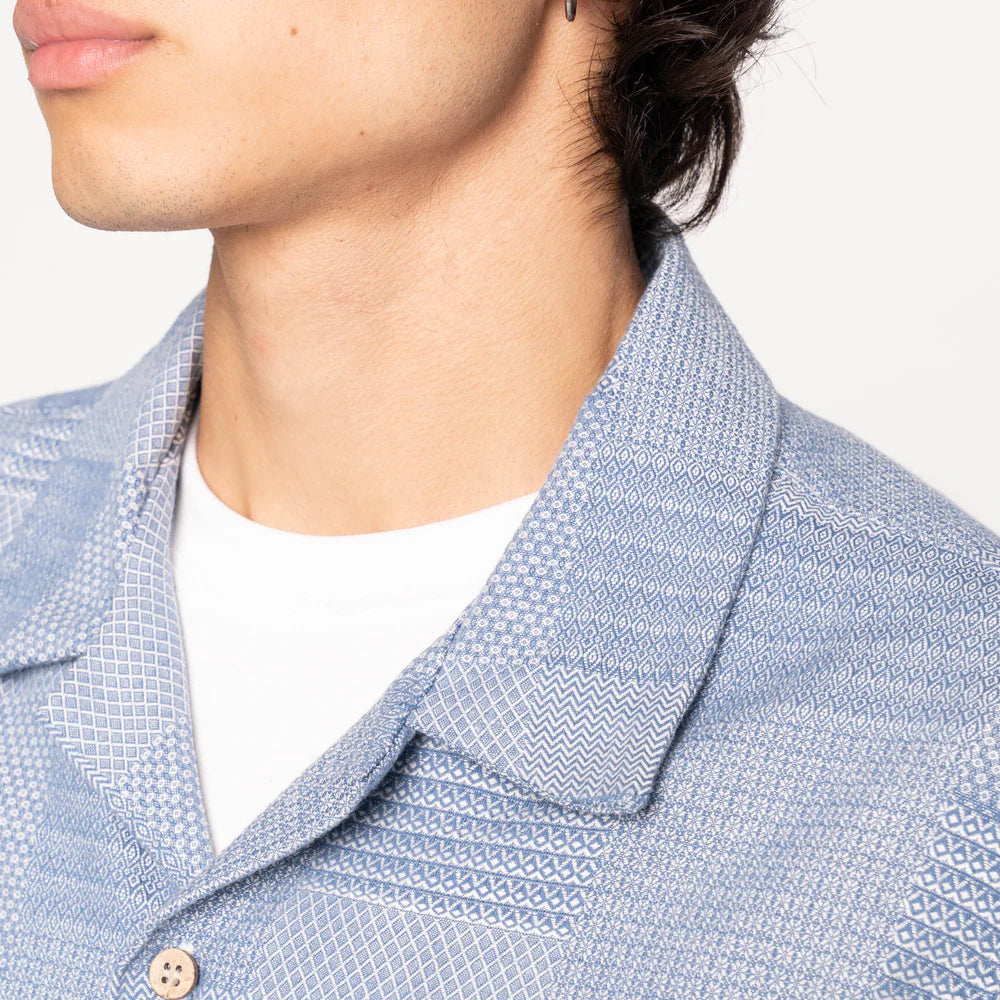 Naked & Famous - Aloha Shirt: Dobby Patchwork in Pale Blue