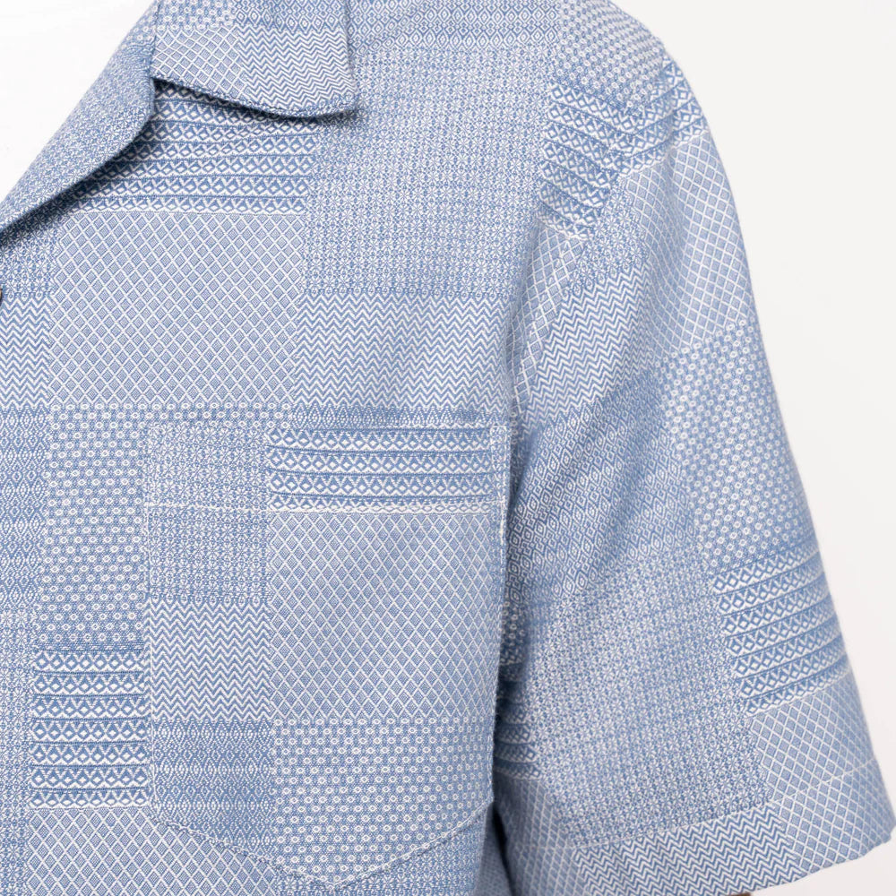 Naked & Famous - Aloha Shirt: Dobby Patchwork in Pale Blue