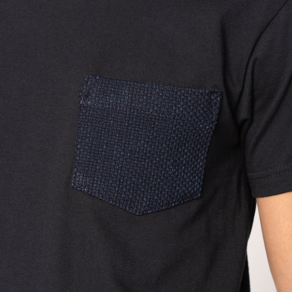 Naked & Famous - Pocket Tee: Indigo Sashiko in Black