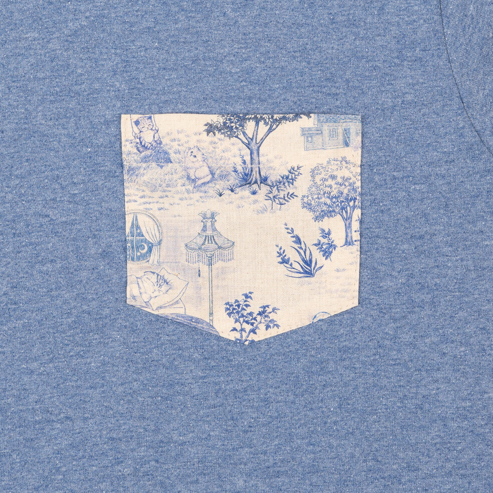 Naked & Famous - Pocket Tee: Linen Cat in Heather Blue