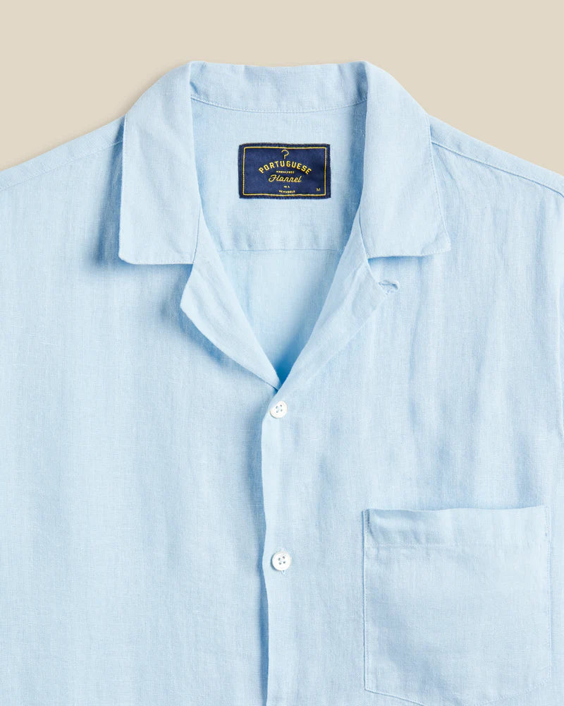 Portuguese Flannel - Linen Camp Collar in Sky