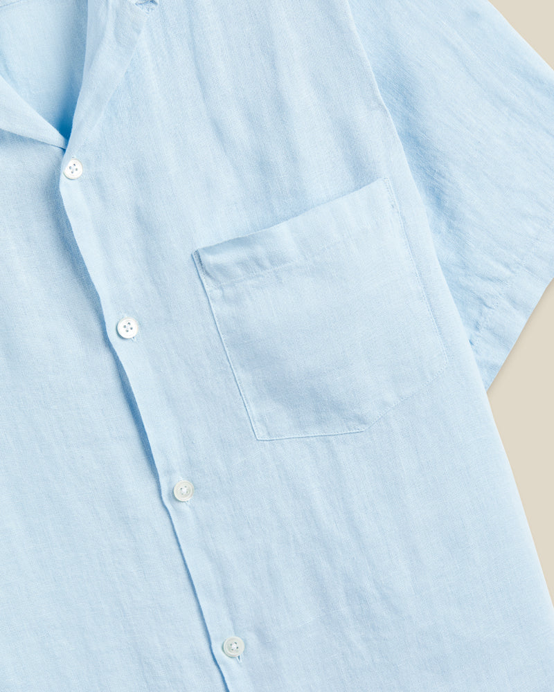 Portuguese Flannel - Linen Camp Collar in Sky