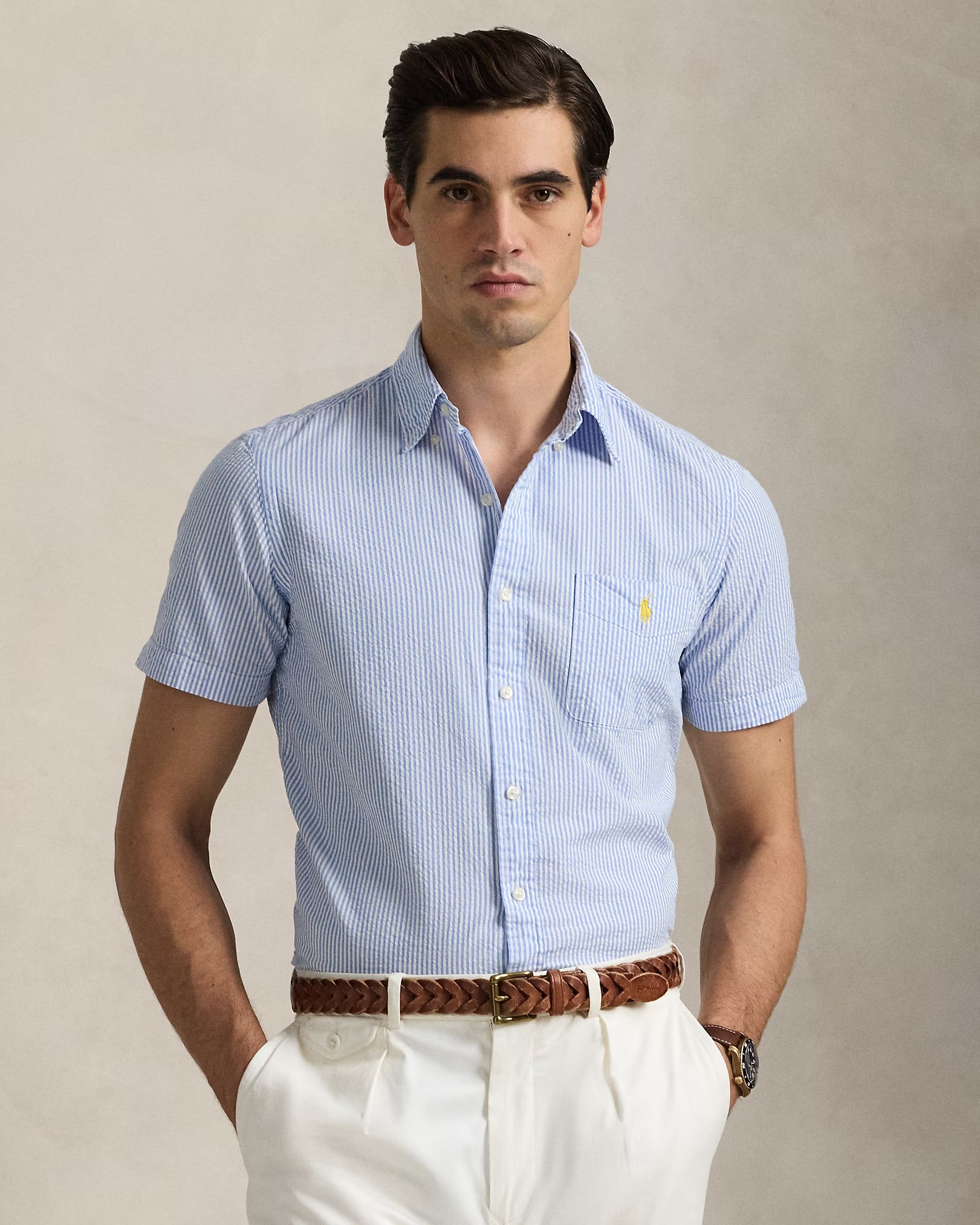 Polo Ralph Lauren - Prepster Classic Fit Seersucker Shirt in Blue/White