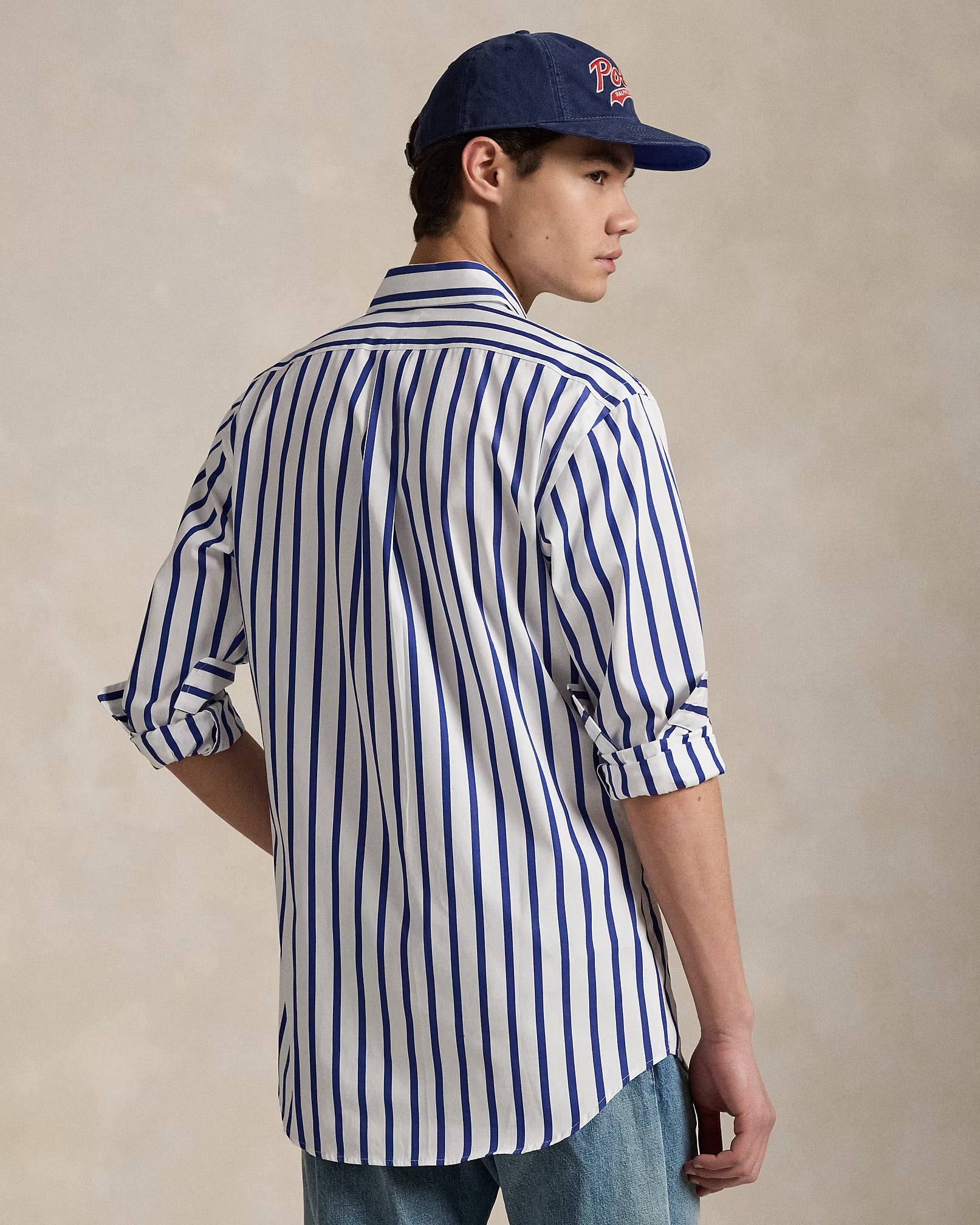 Polo Ralph Lauren - Classic Fit Striped Poplin Shirt in White and Blue