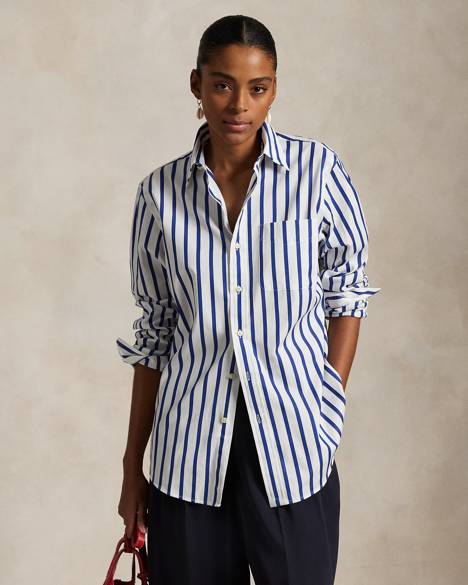 Polo Ralph Lauren - Classic Fit Striped Poplin Shirt in White and Blue