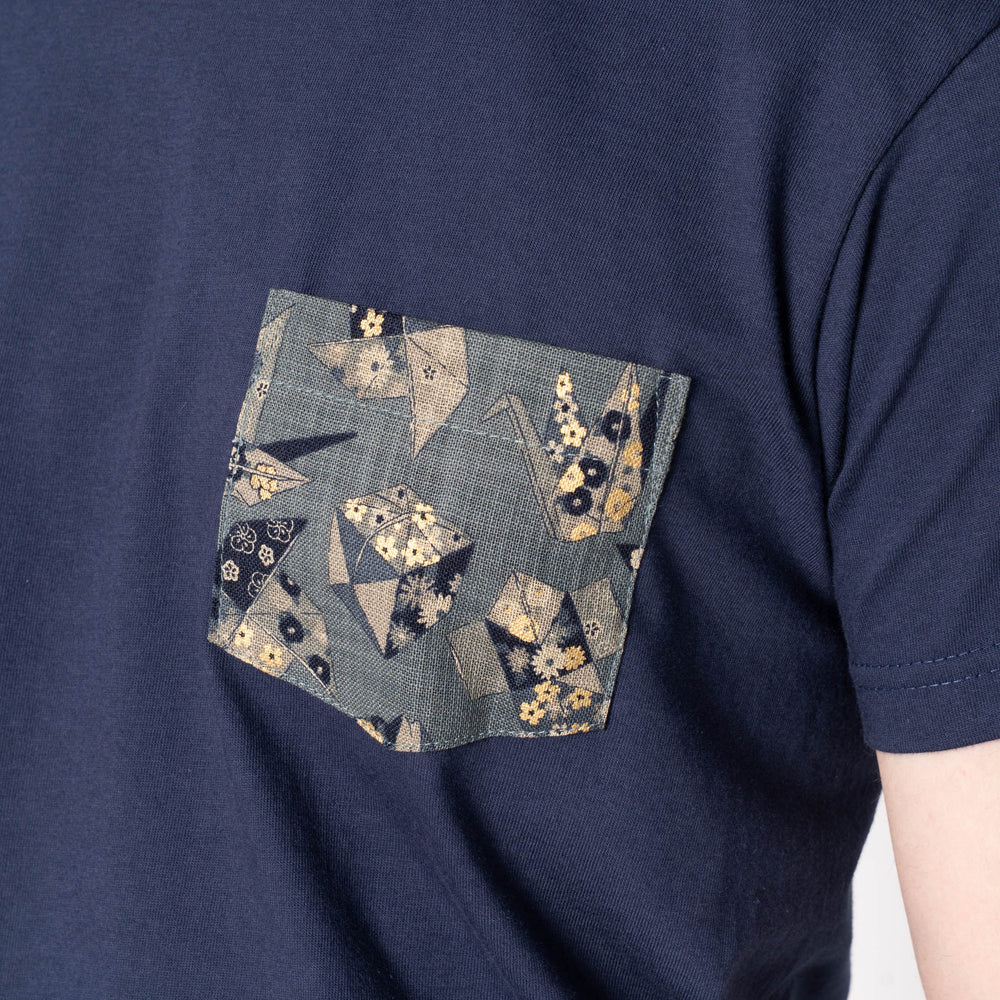 Naked & Famous - Pocket Tee: Origami Poplin in Navy