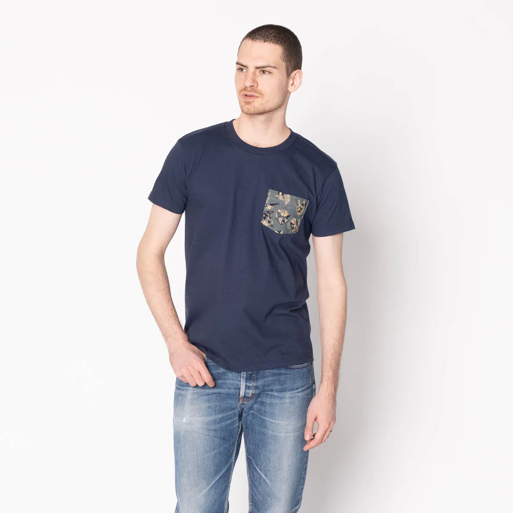 Naked & Famous - Pocket Tee: Origami Poplin in Navy