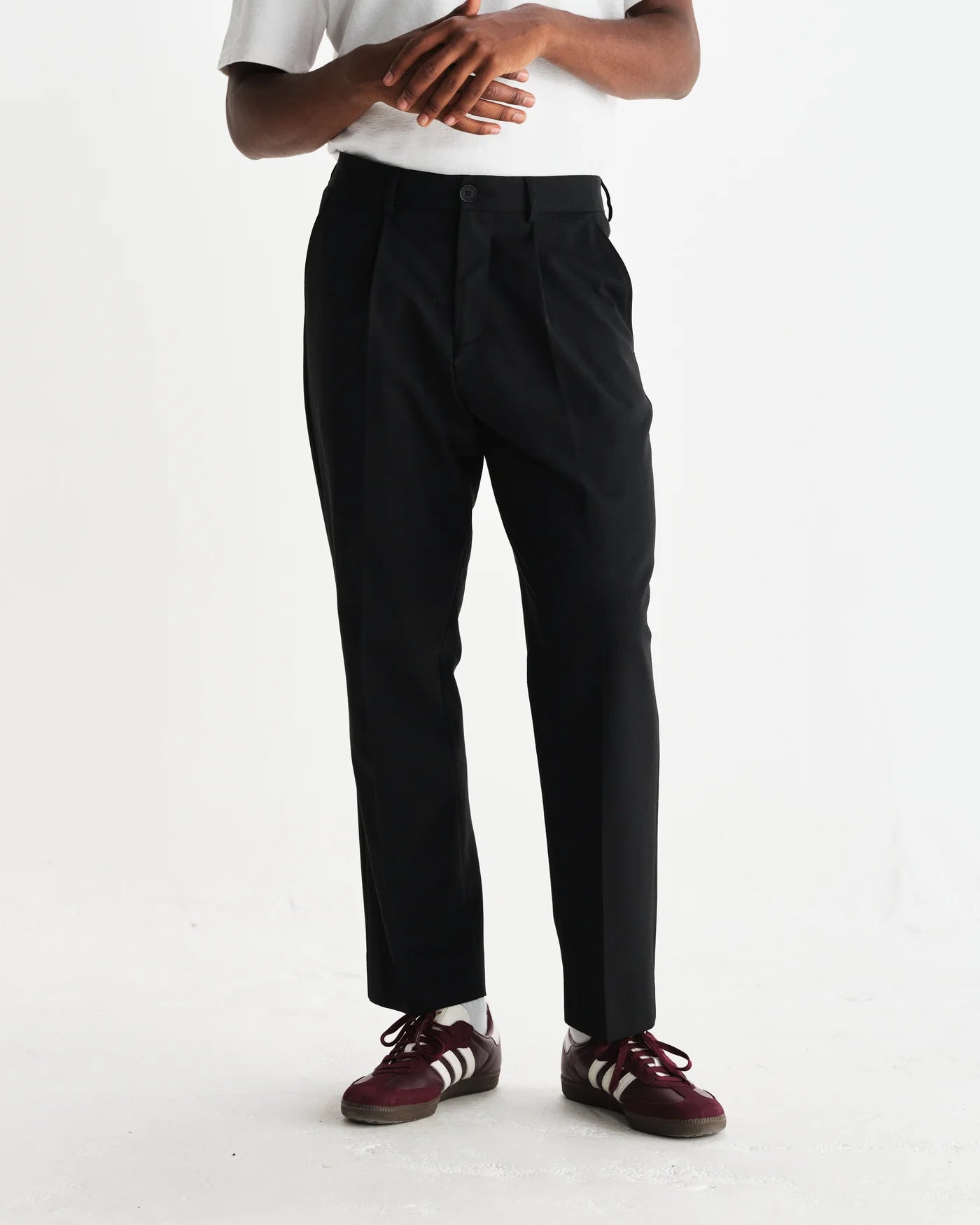 Wax London - Aubyn Black Wool Blend Twill Pleated Trousers
