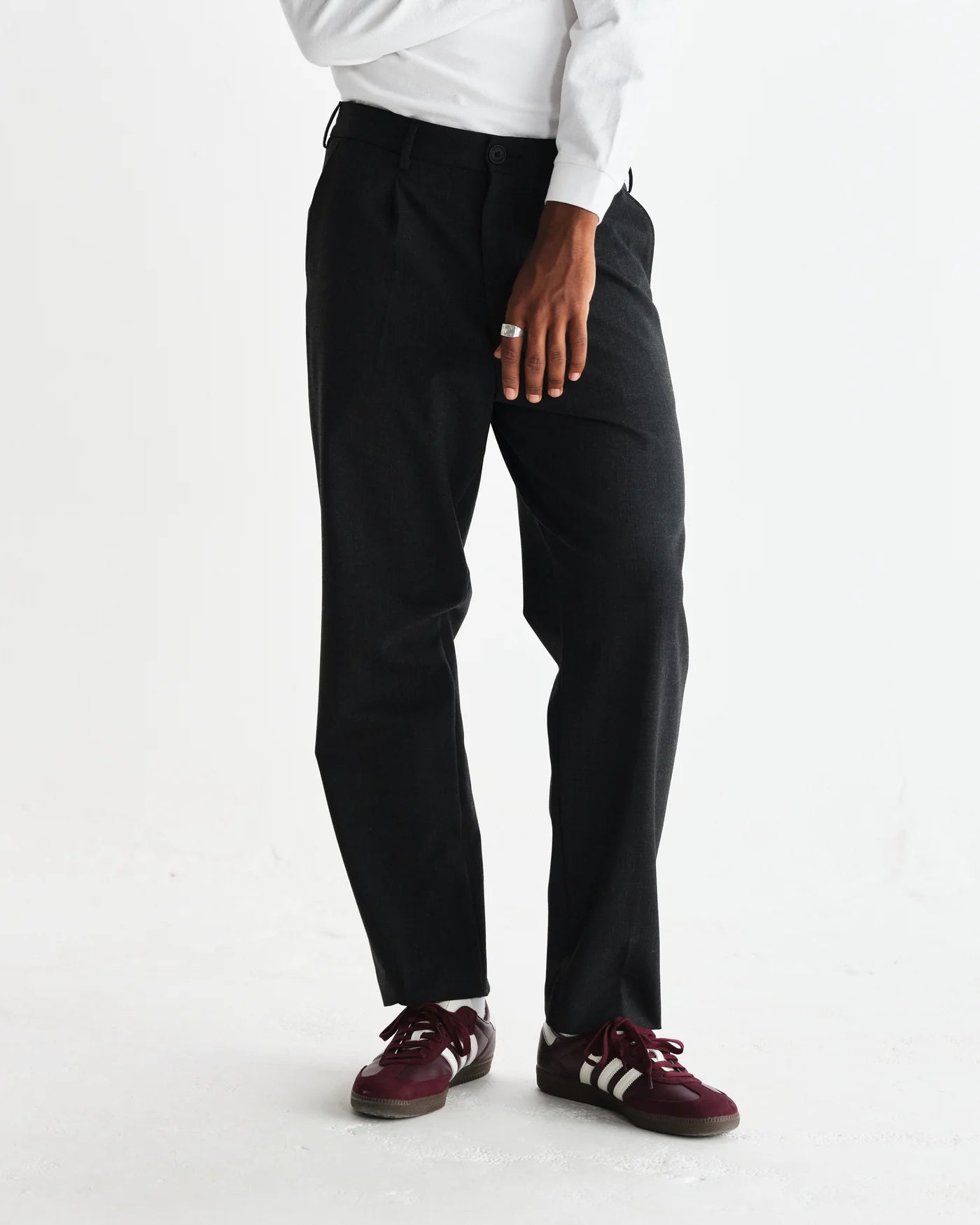 Wax London - Aubyn Charcoal Wool Blend Twill Pleated Trousers
