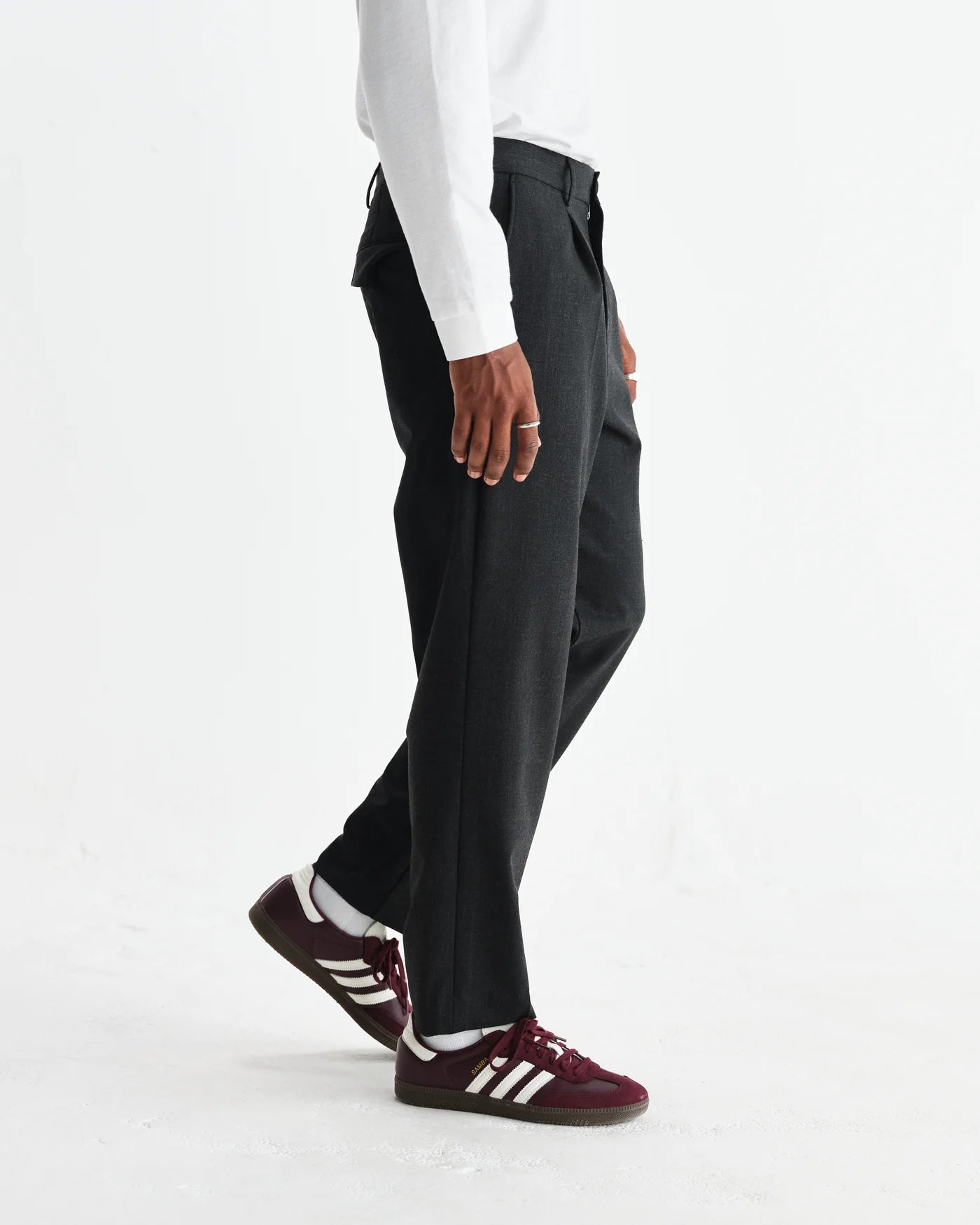 Wax London - Aubyn Charcoal Wool Blend Twill Pleated Trousers