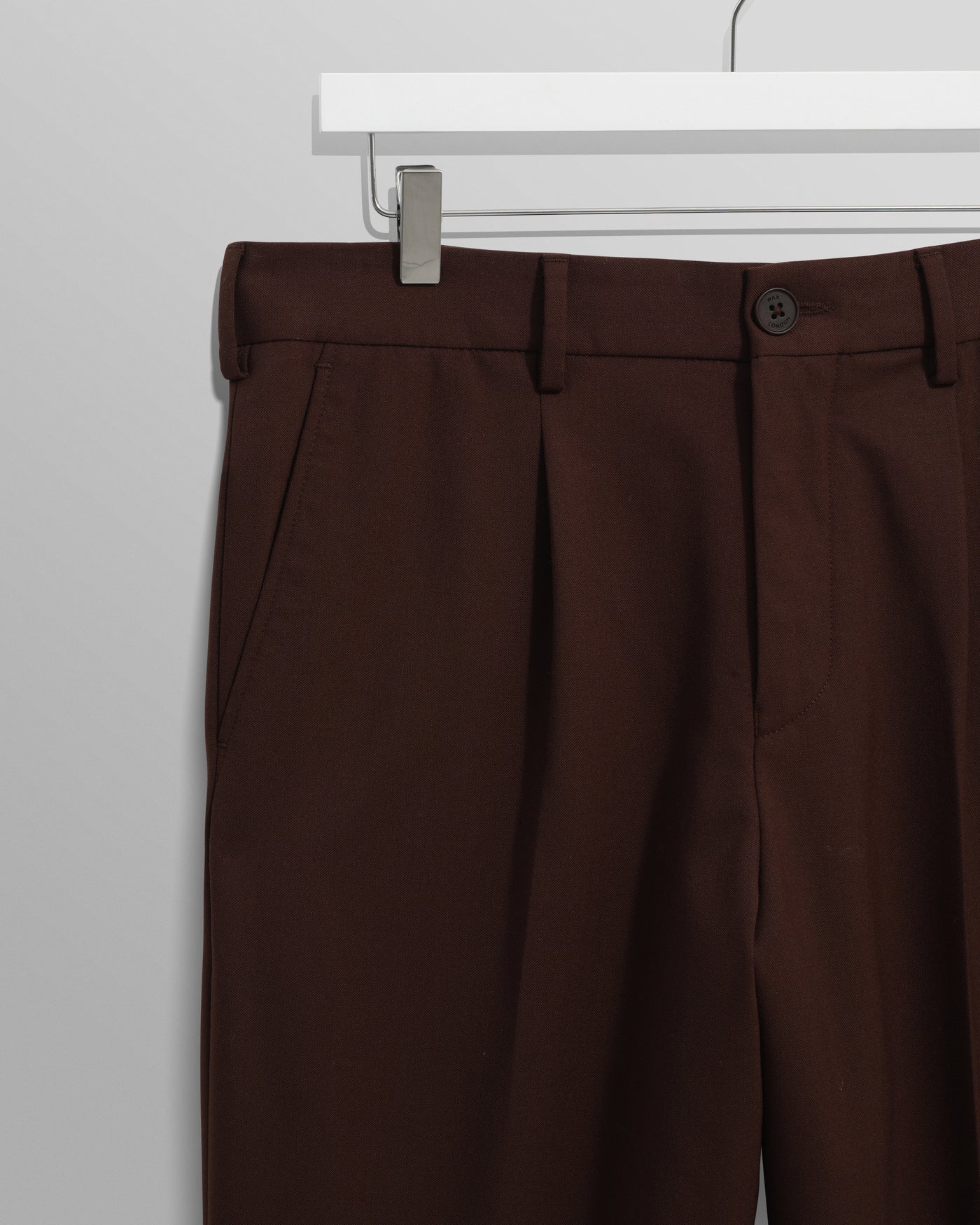 Wax London - Aubyn Dark Brown Wool Blend Twill Pleated Trousers