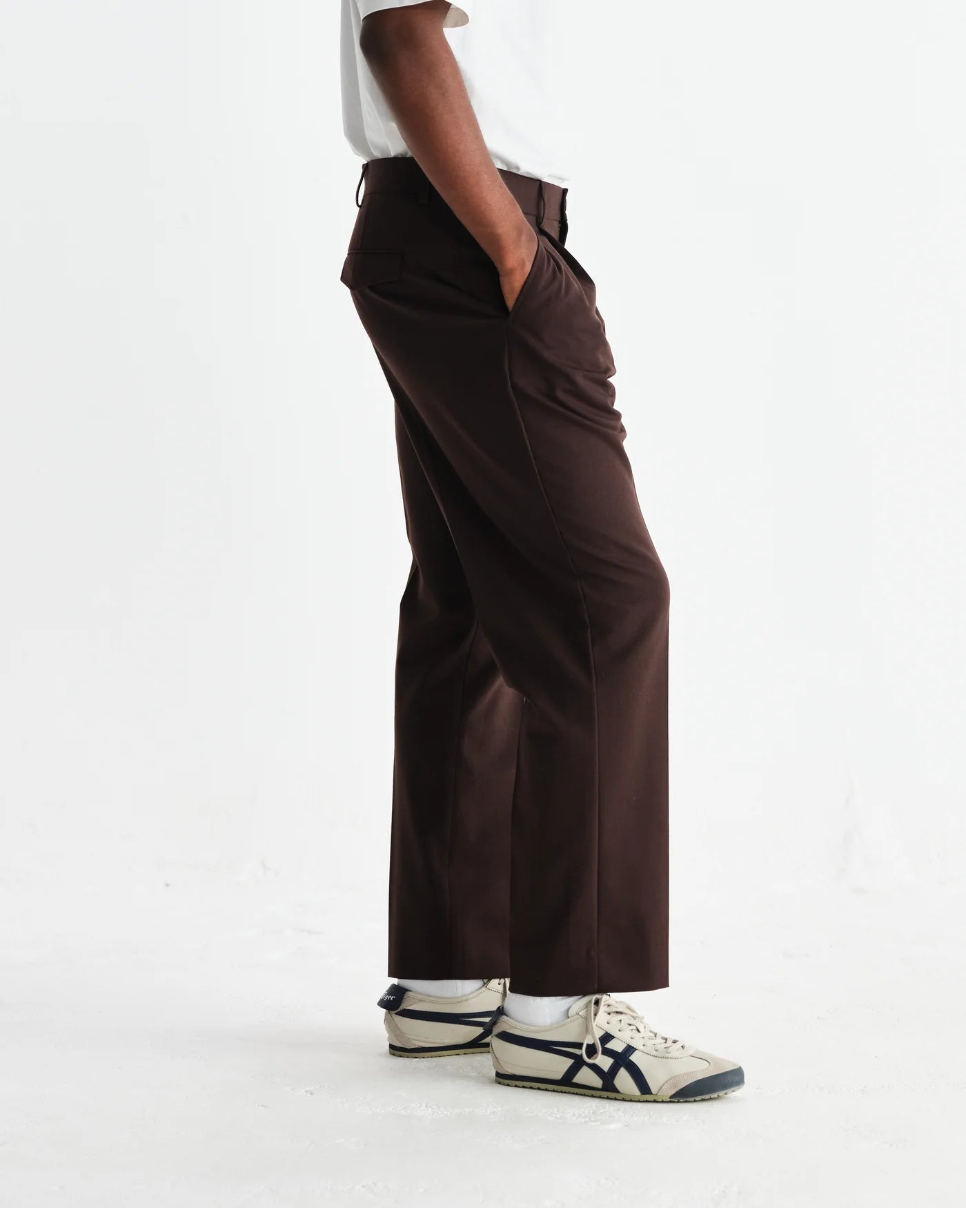 Wax London - Aubyn Dark Brown Wool Blend Twill Pleated Trousers