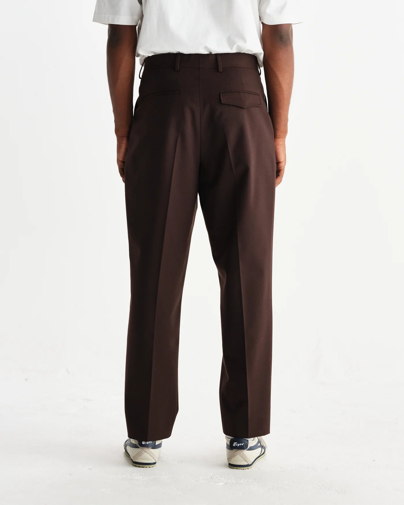 Wax London - Aubyn Dark Brown Wool Blend Twill Pleated Trousers