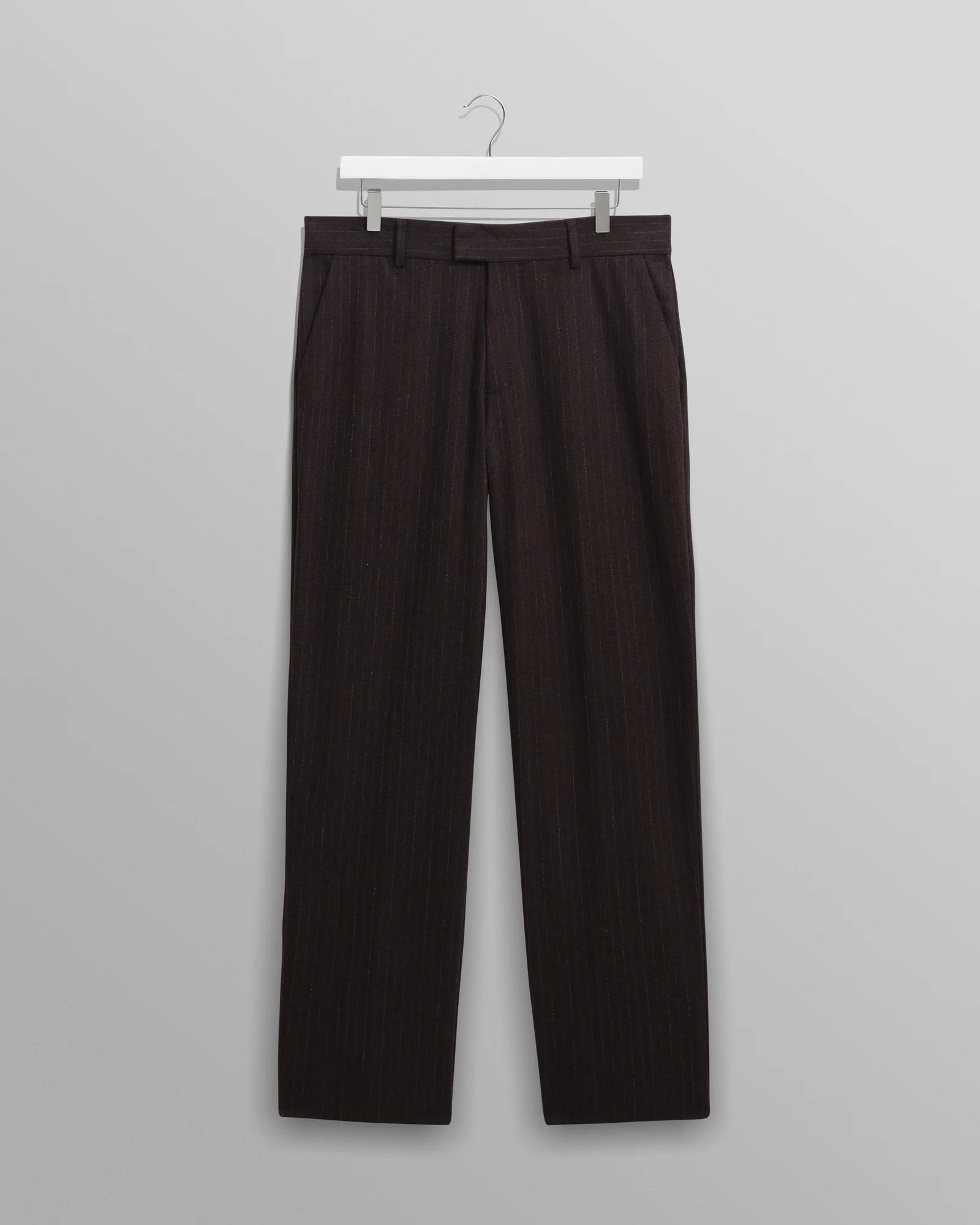 Wax London - Aston Dark Brown Wool Pinstripe Trousers
