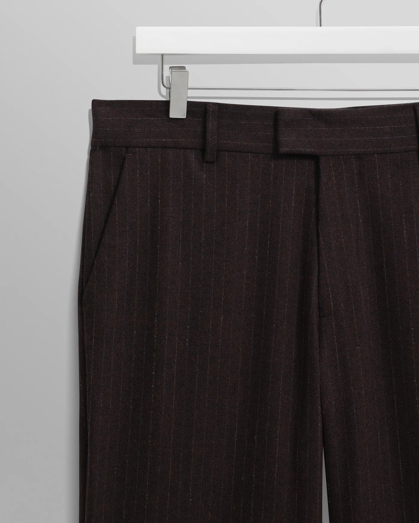 Wax London - Aston Dark Brown Wool Pinstripe Trousers