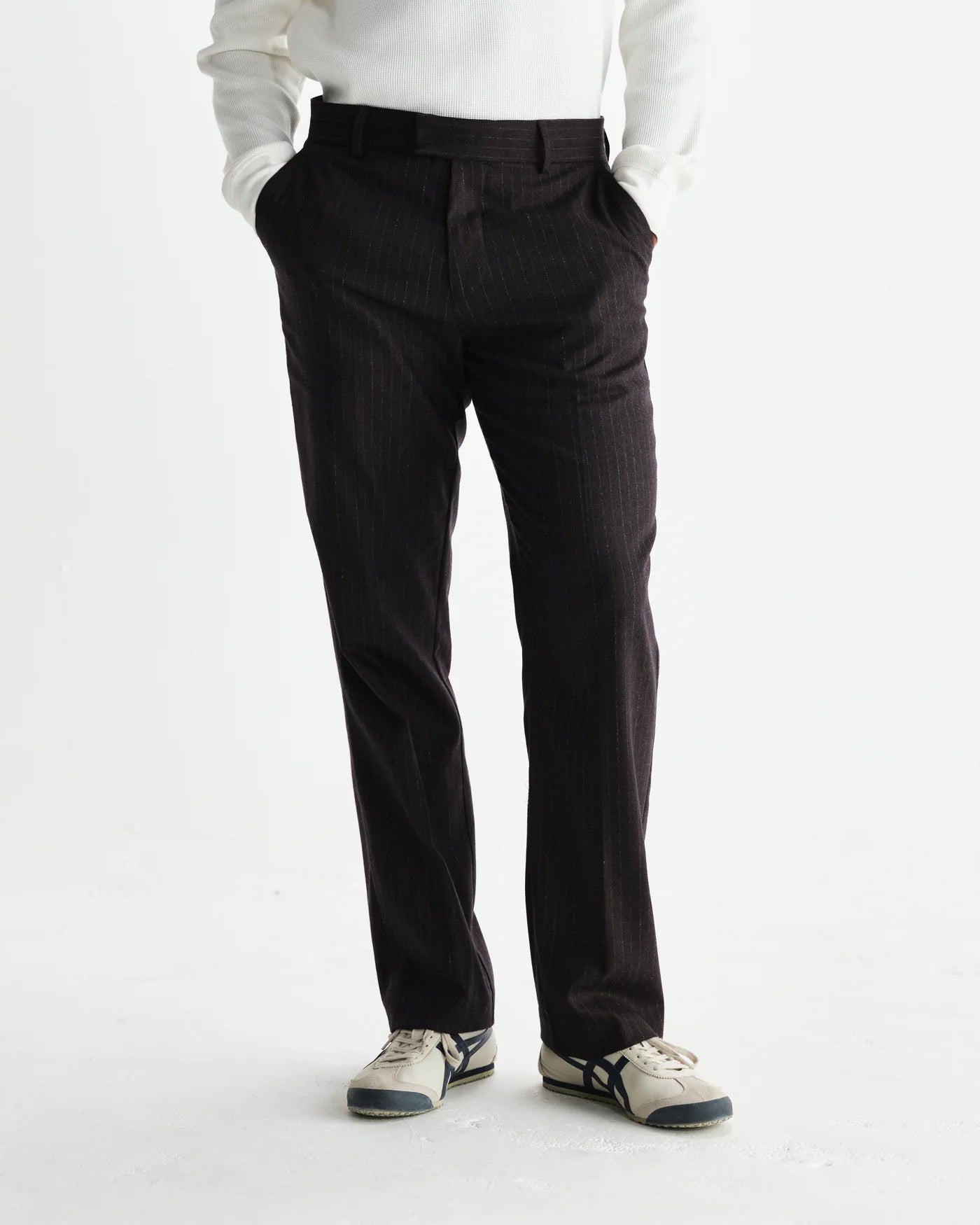 Wax London - Aston Dark Brown Wool Pinstripe Trousers