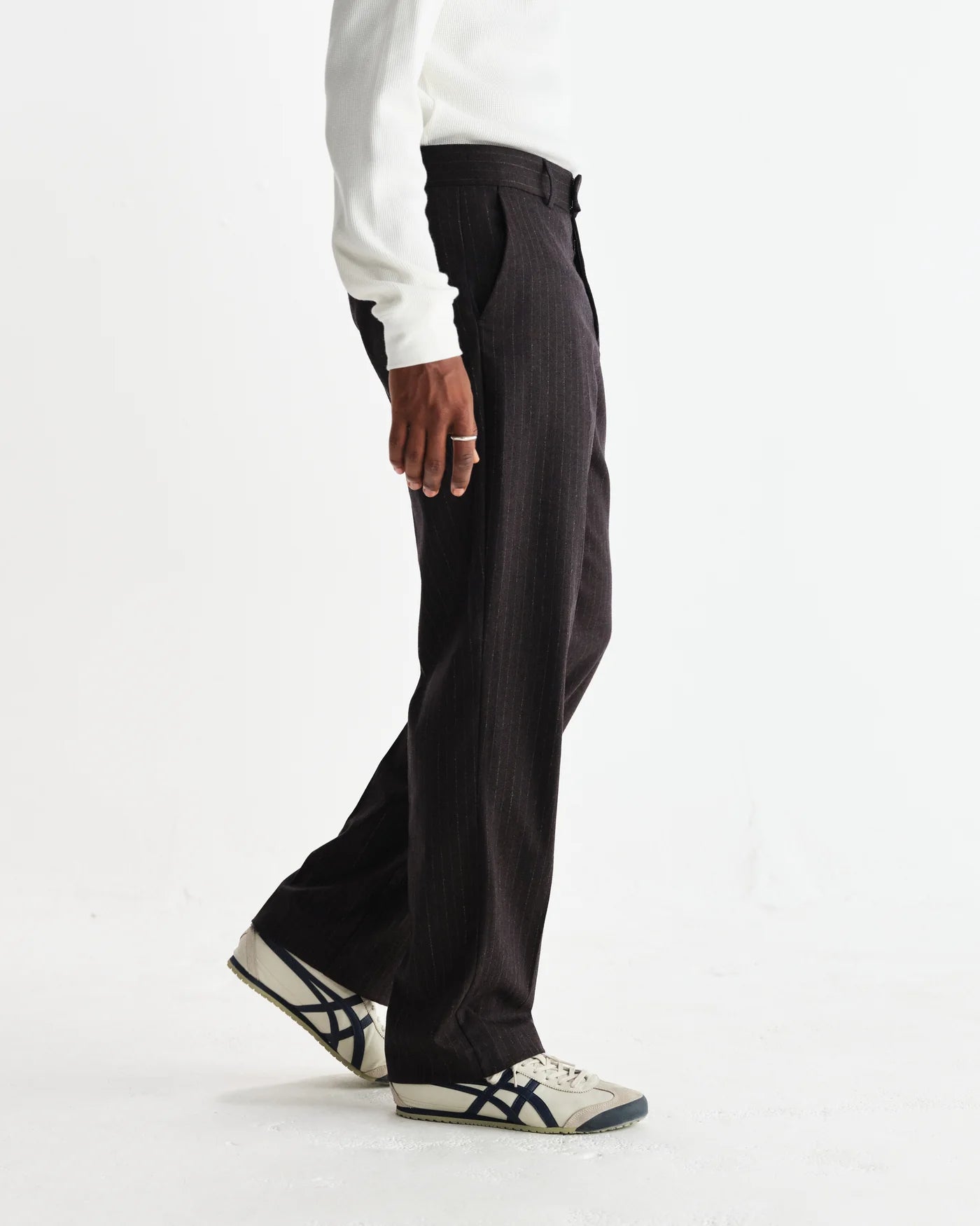 Wax London - Aston Dark Brown Wool Pinstripe Trousers