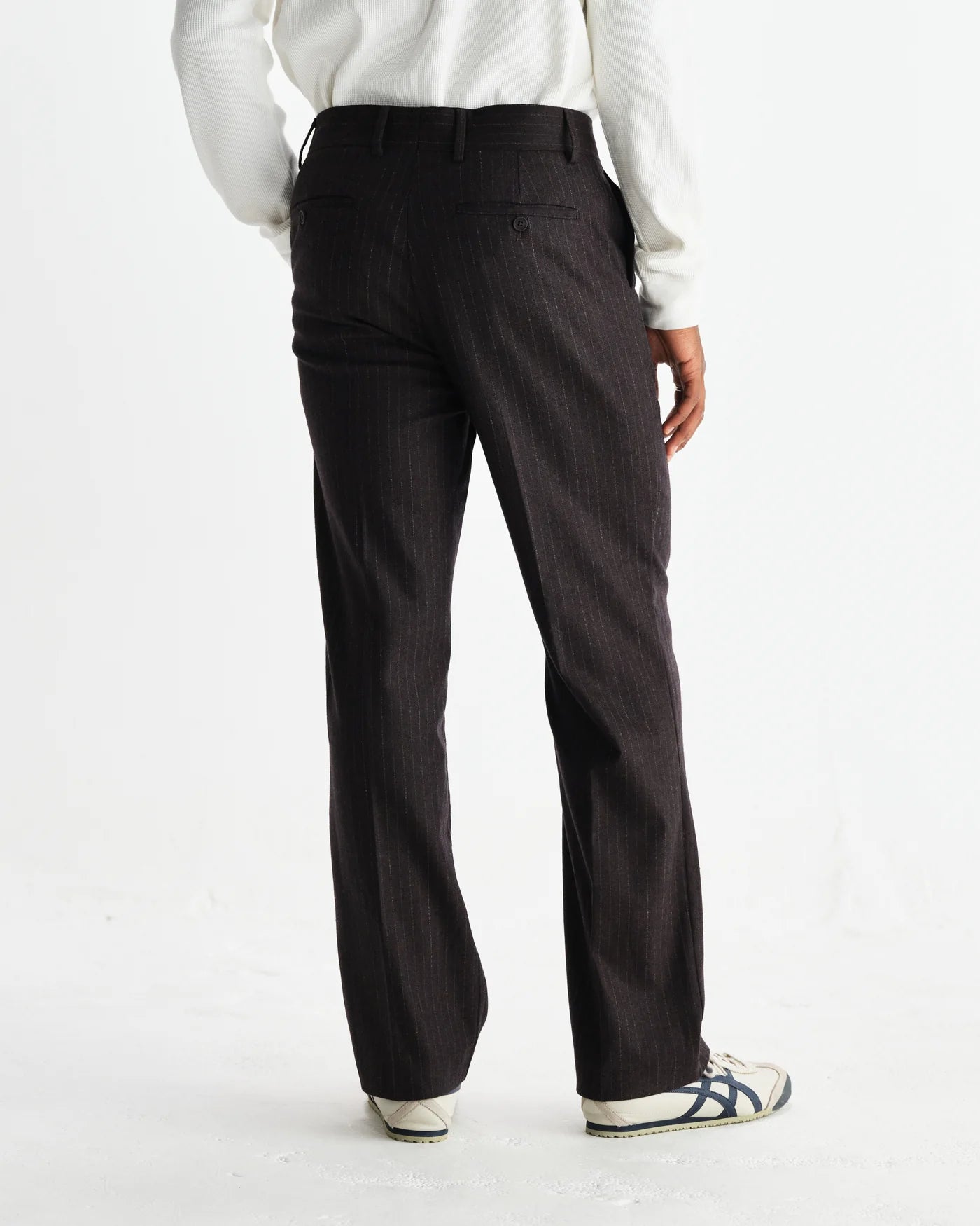 Wax London - Aston Dark Brown Wool Pinstripe Trousers