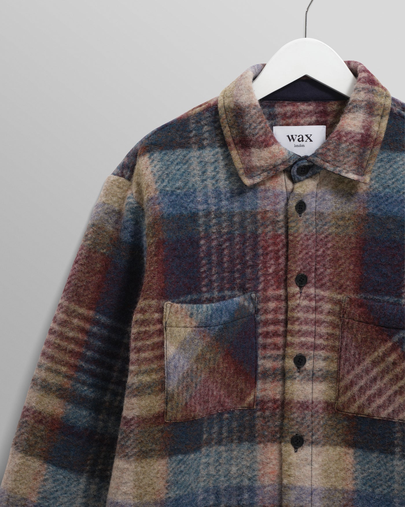 Wax London - Whiting Blue And Multicolour Wool Check Overshirt