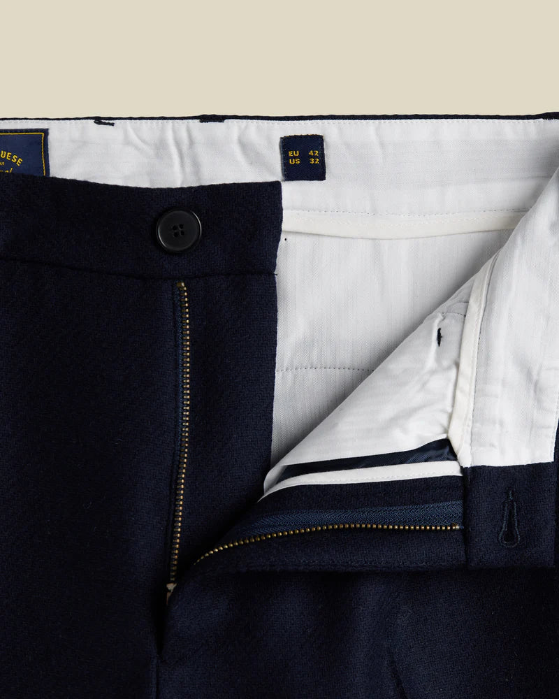 Portuguese Flannel - Single Pleat Trousers in Navy Wool