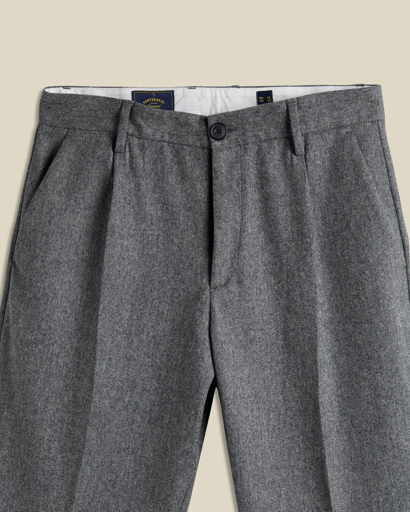 Portuguese Flannel - Single Pleat Trousers in Grey Wool