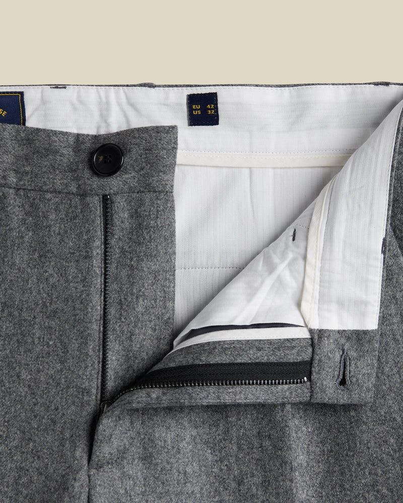 Portuguese Flannel - Single Pleat Trousers in Grey Wool