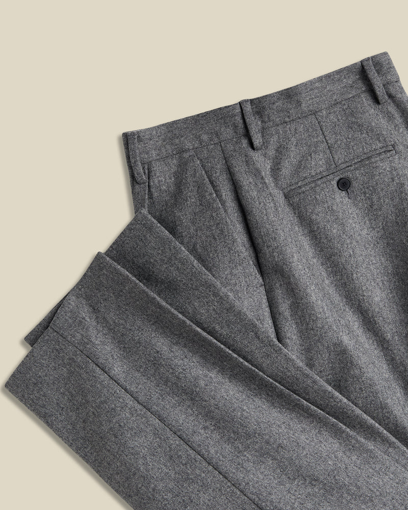 Portuguese Flannel - Single Pleat Trousers in Grey Wool