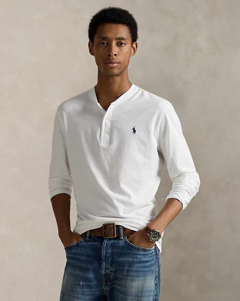 Polo Ralph Lauren - Long Sleeve Slub Jersey Henley Shirt in White