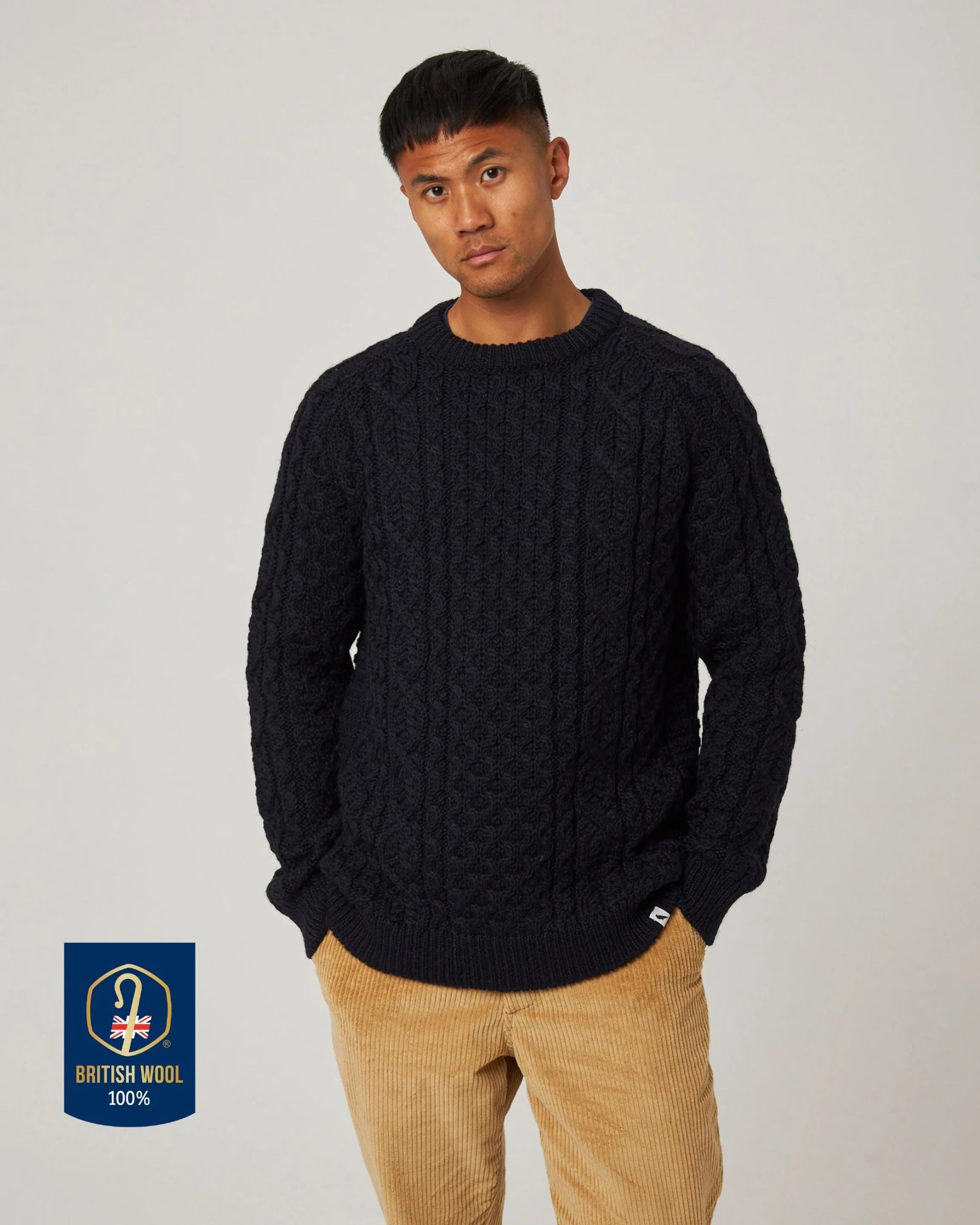 Peregrine - Hudson Aran Jumper in Navy