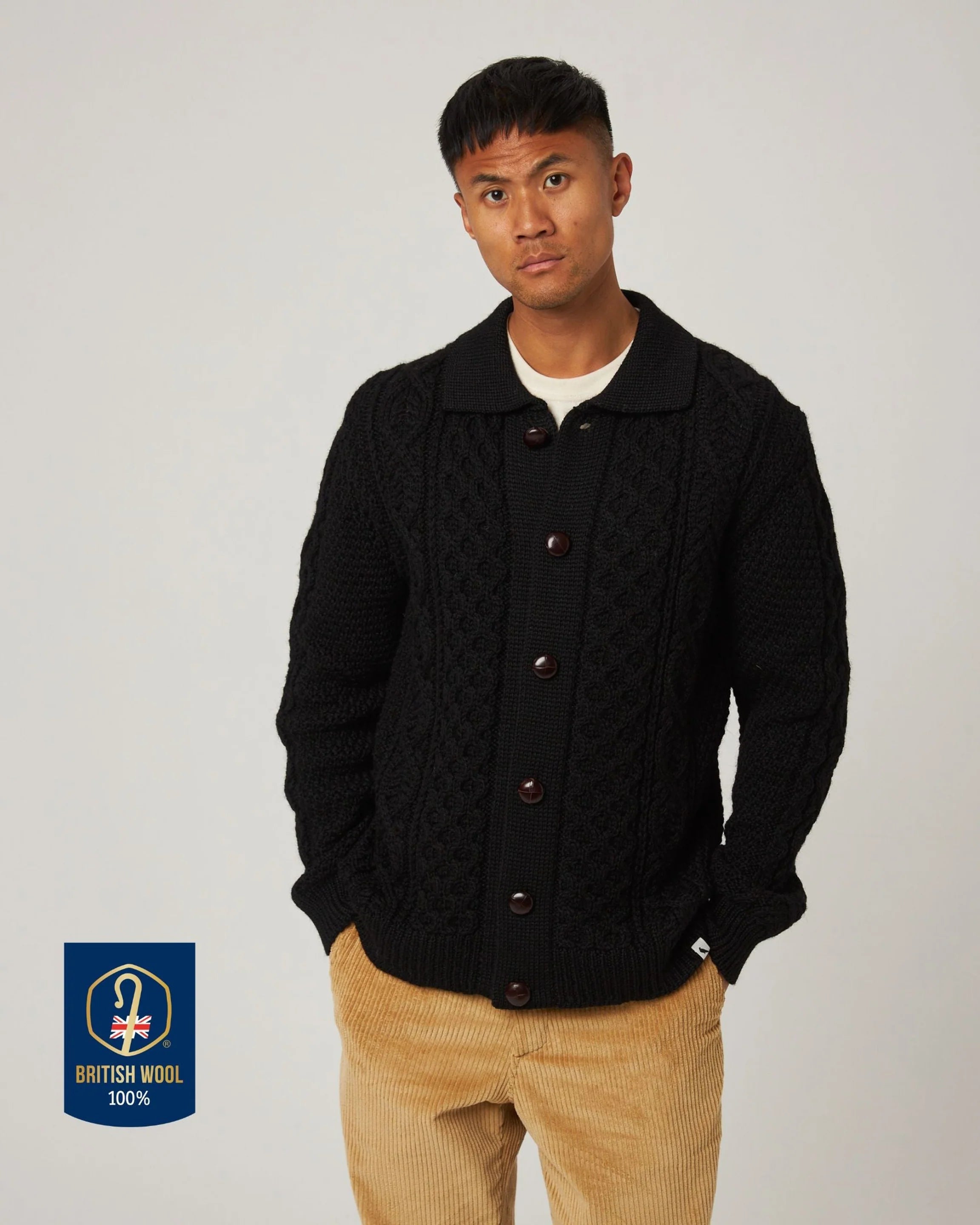 Peregrine - Hudson Aran Cardigan in Black