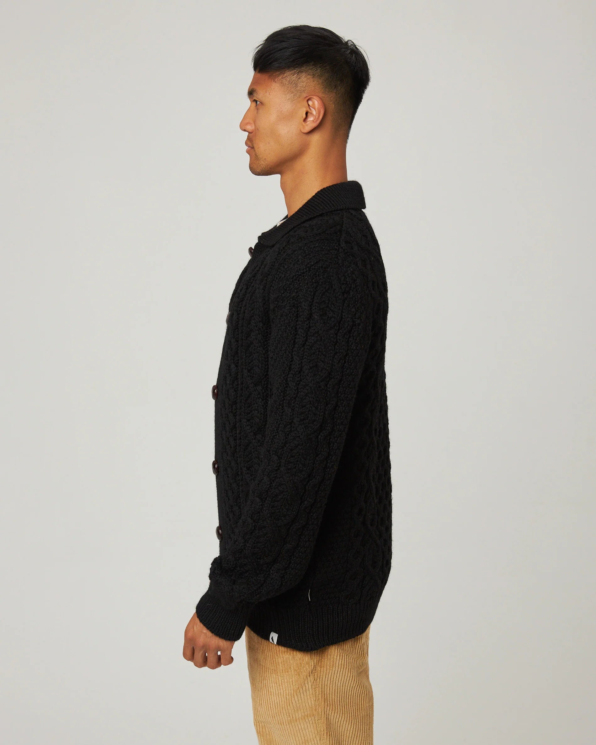 Peregrine - Hudson Aran Cardigan in Black