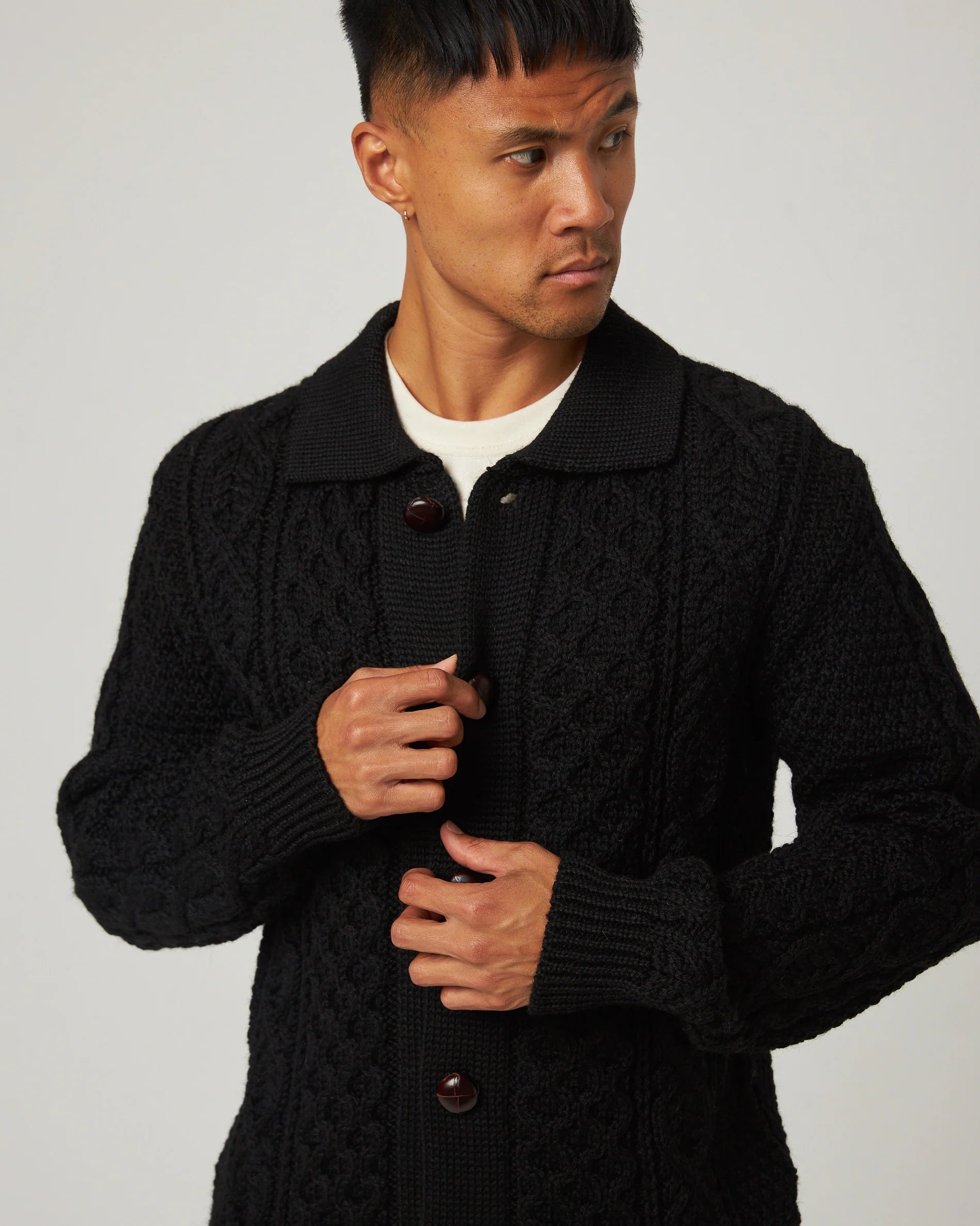 Peregrine - Hudson Aran Cardigan in Black