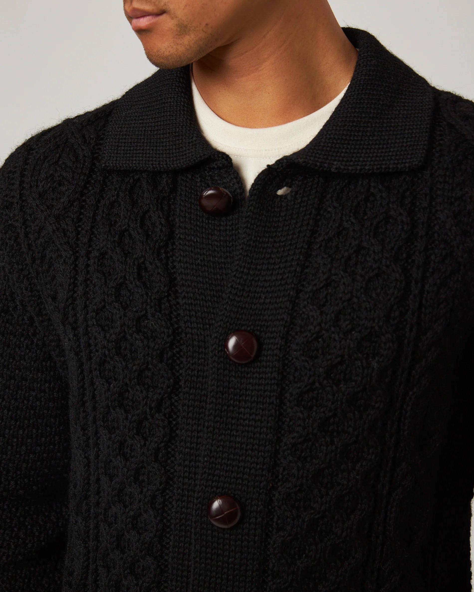 Peregrine - Hudson Aran Cardigan in Black