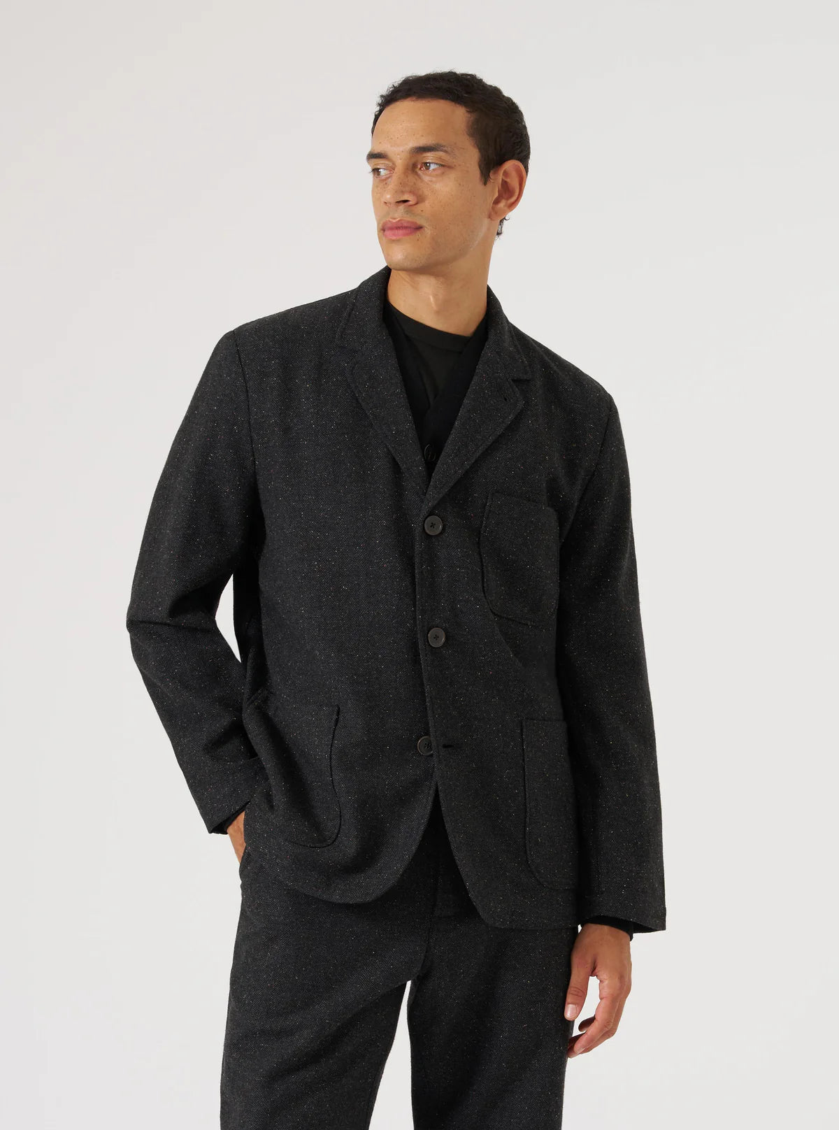 Universal Works - Tweed Three Button Jacket in Black Salt N Pepper